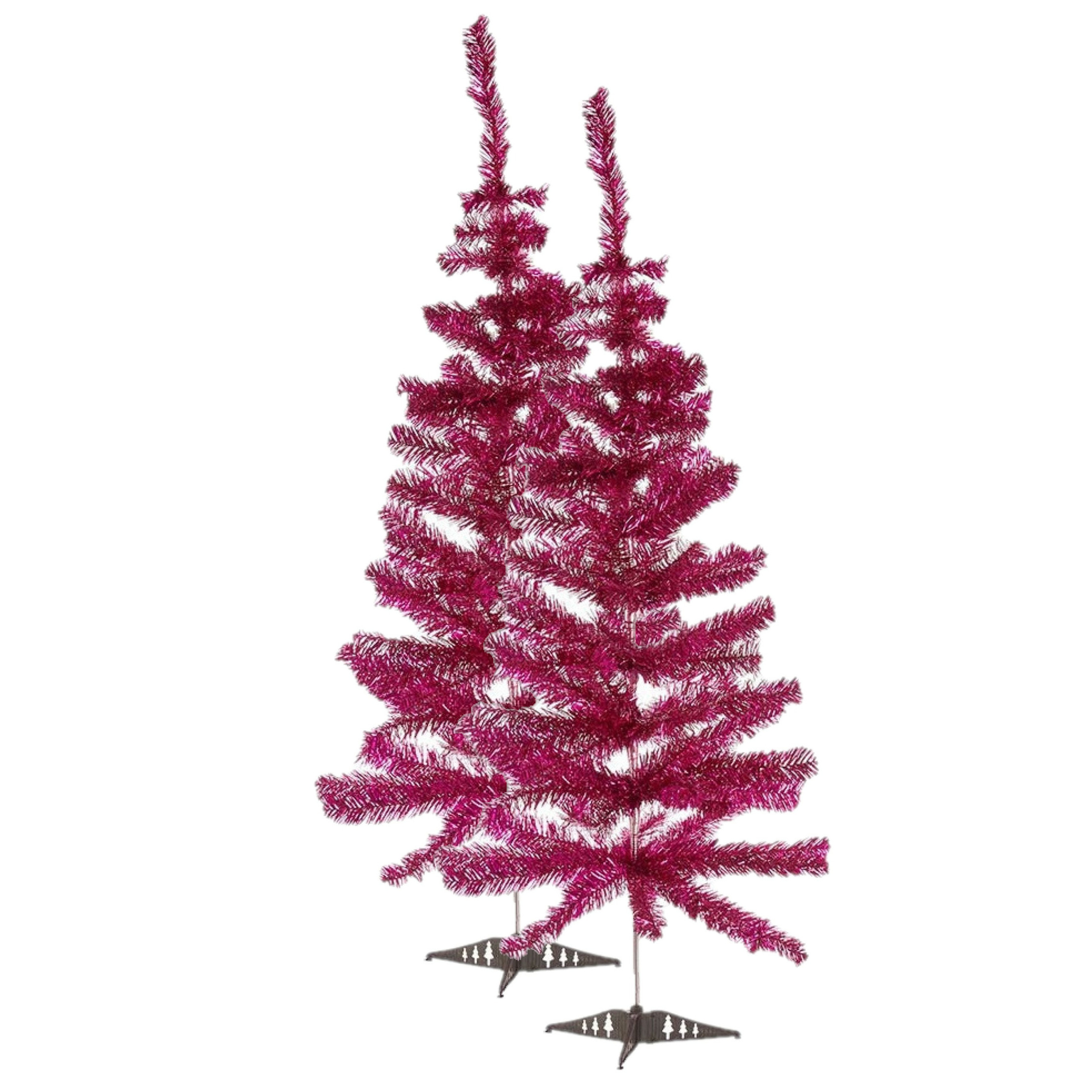 2x stuks kleine fuchsia roze kerstbomen van 120 cm -