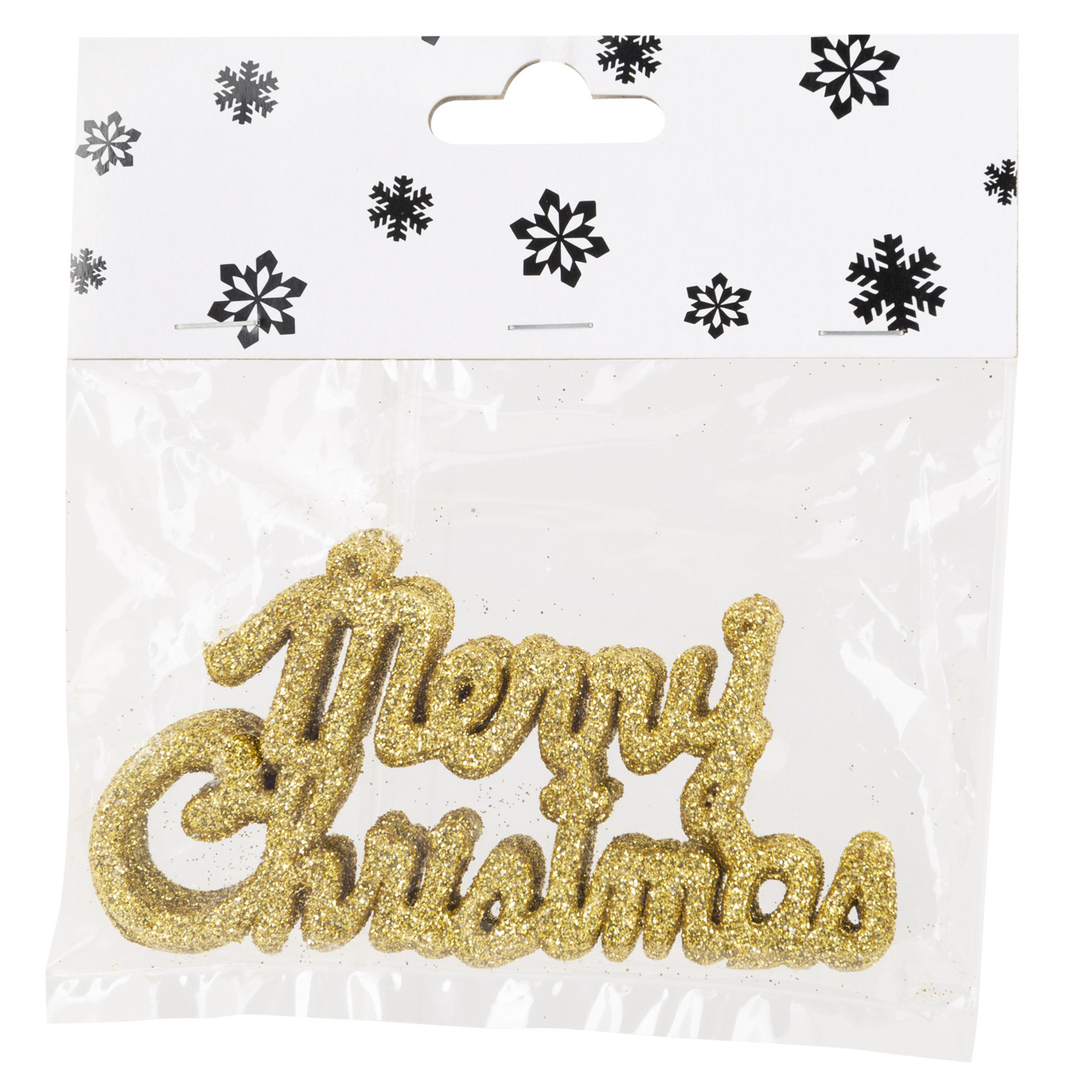 24x stuks Merry Christmas kersthangers goud van kunststof 10 cm kerstornamenten -