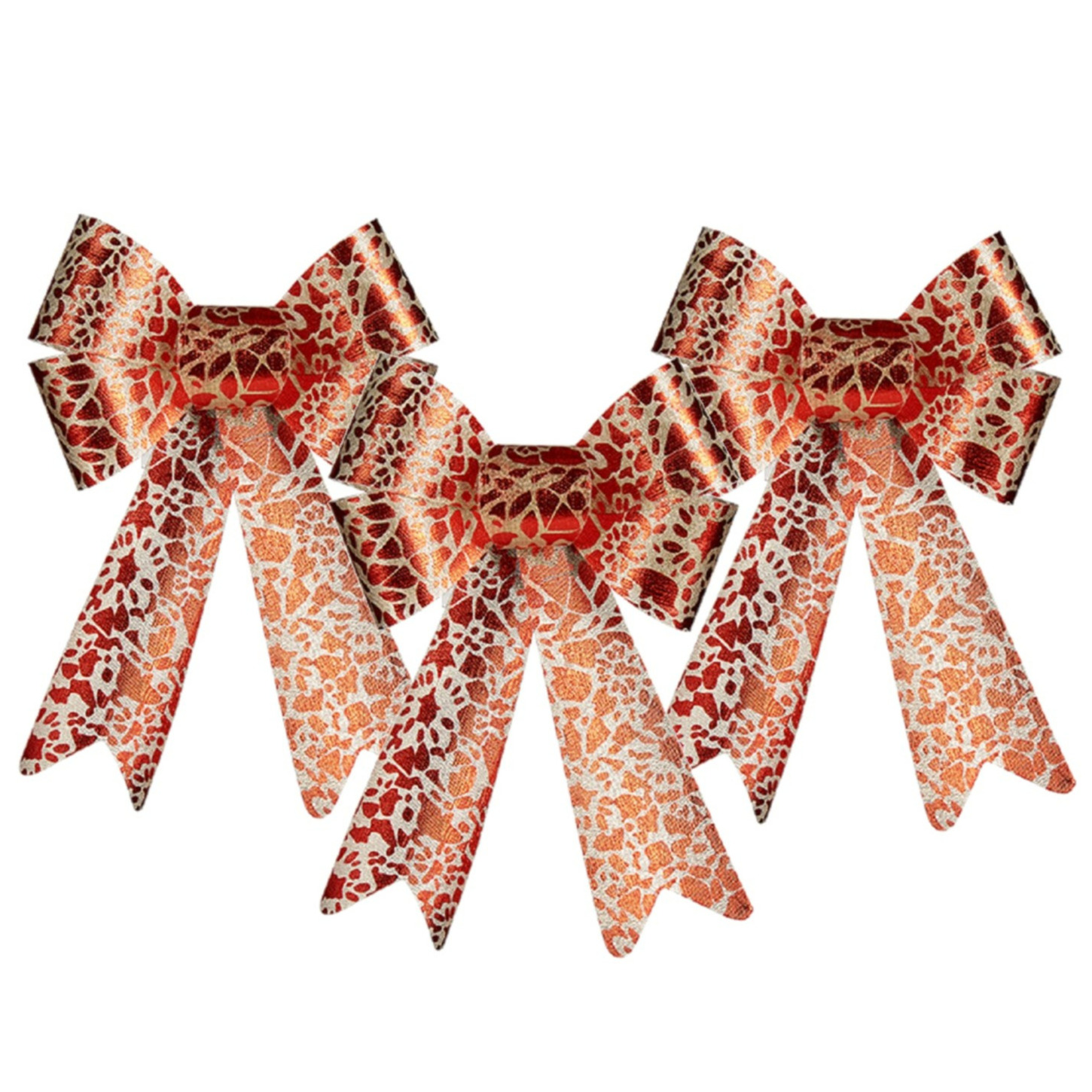 3x stuks kerstboomversieringen ornament strikjes/strikken rood/creme print 15 x 25 cm -