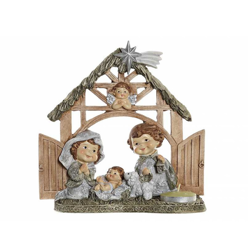 Kerststal voor kinderen - met beeldjes - 19 x 8 x 18 cm - polystone - kinderkamer -