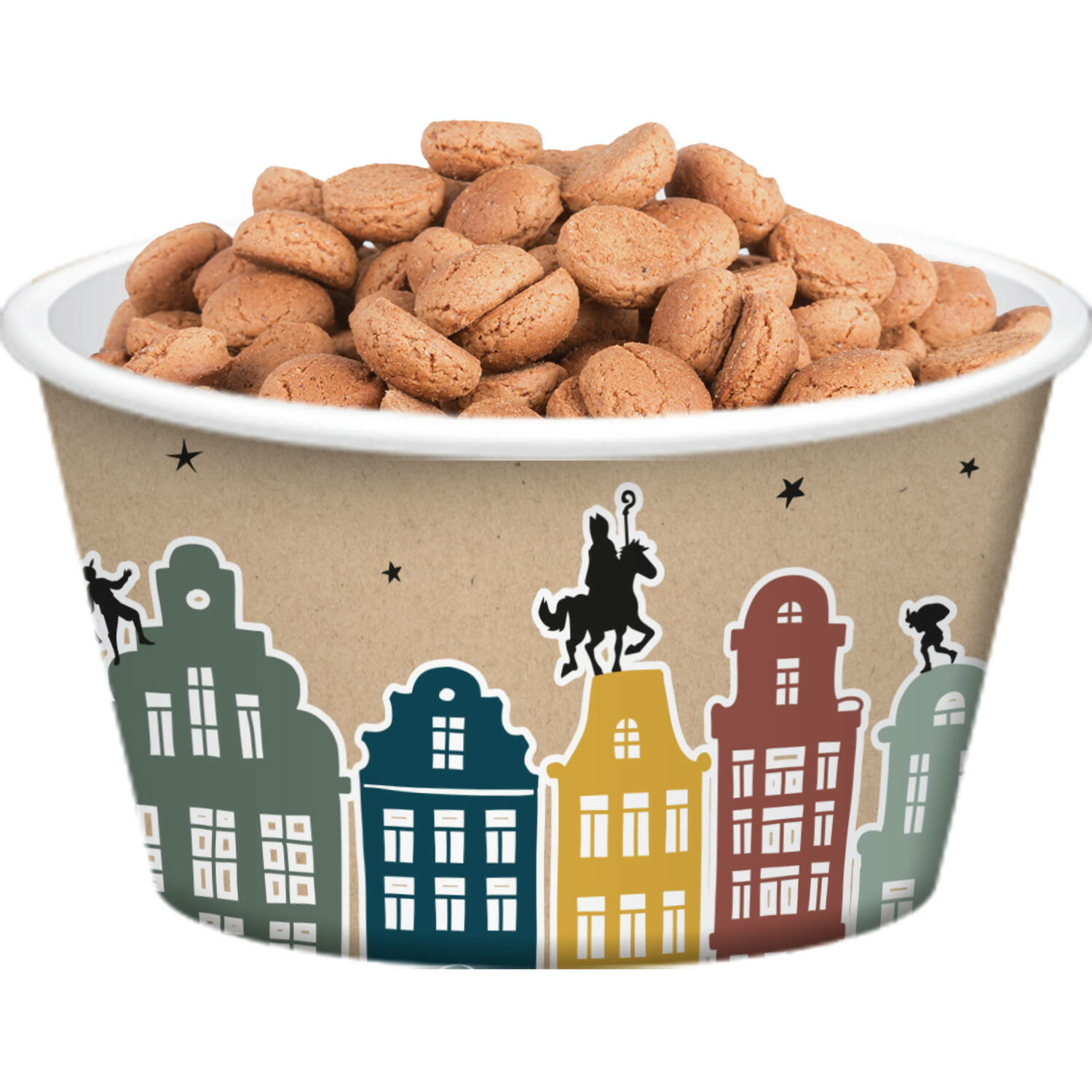 Sinterklaas pepernoot/snoep bakjes - 5x stuks - 250 ml - Met Welkom Sint en Piet print - Karton -