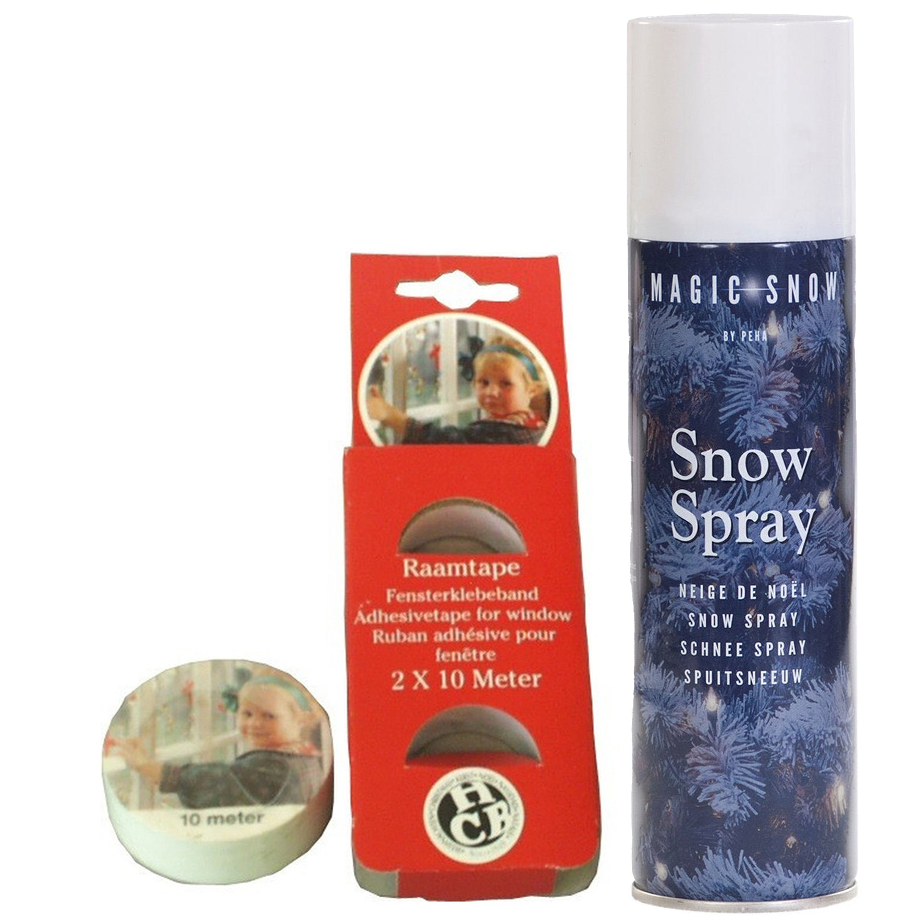 Busje Spuitsneeuw - sneeuwspray - 150 ml - incl. raamtape 2 stuks -