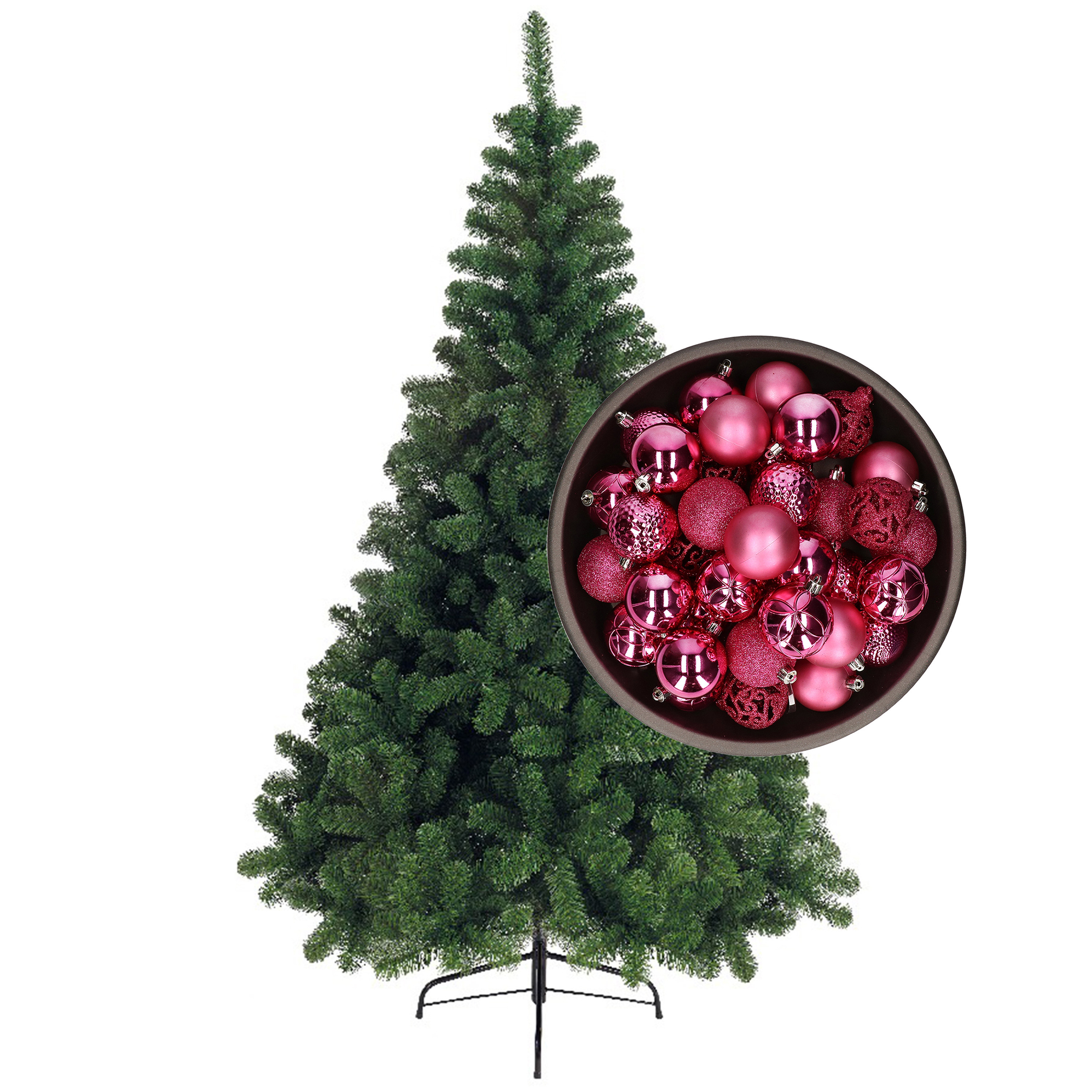 Bellatio Decorations kunst kerstboom 120 cm met kerstballen fuchsia roze -