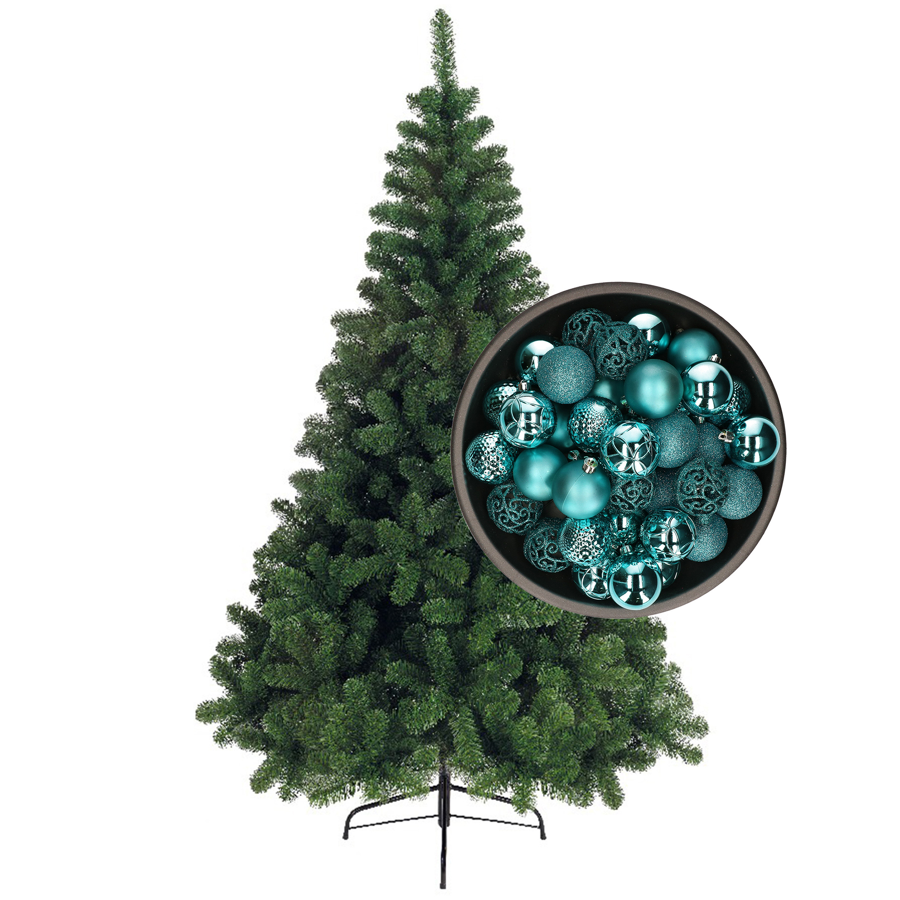 Bellatio Decorations kunst kerstboom 120 cm met kerstballen turquoise blauw -