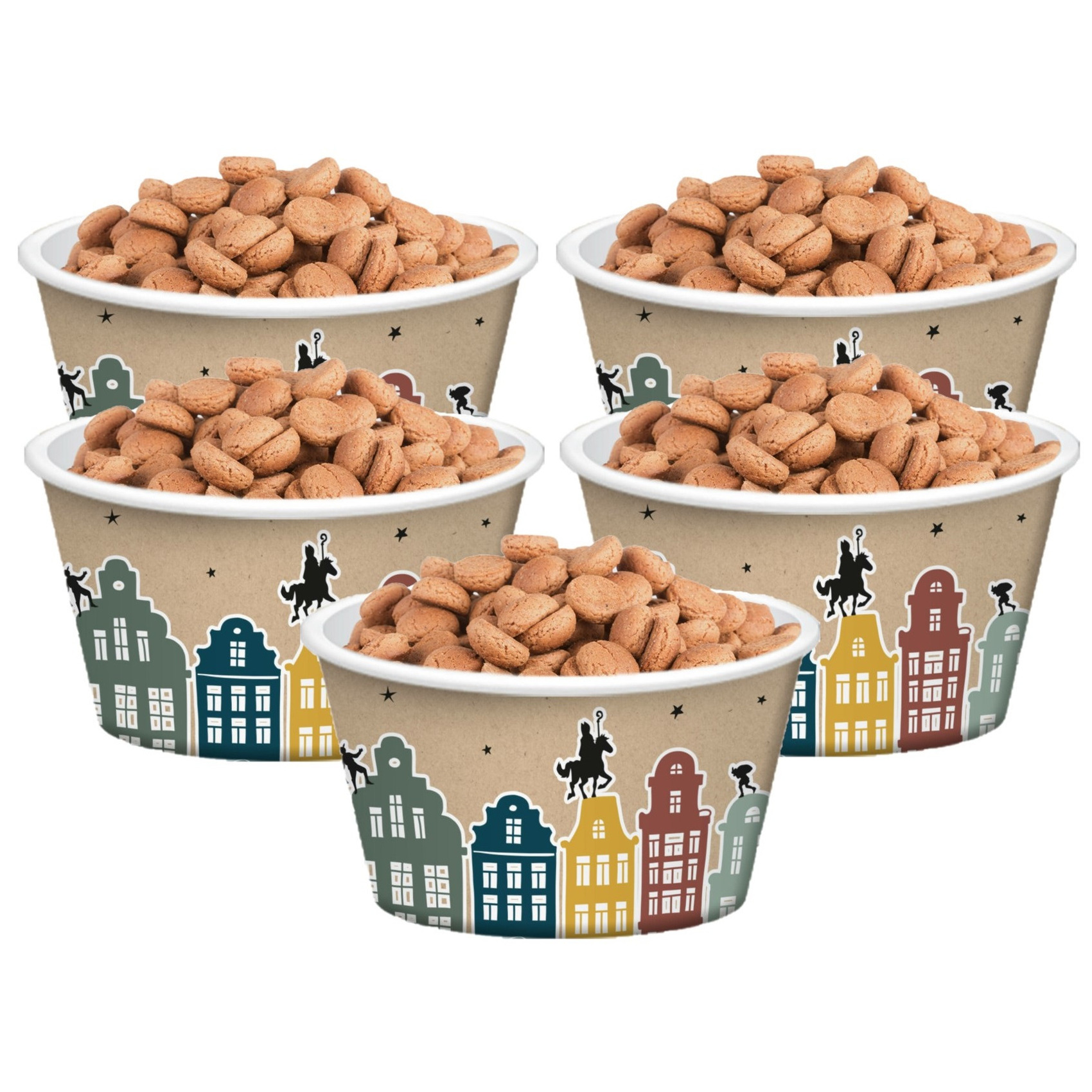 Sinterklaas pepernoot/snoep bakjes papier met Welkom Sint en Piet print 25x stuks 250 ml -