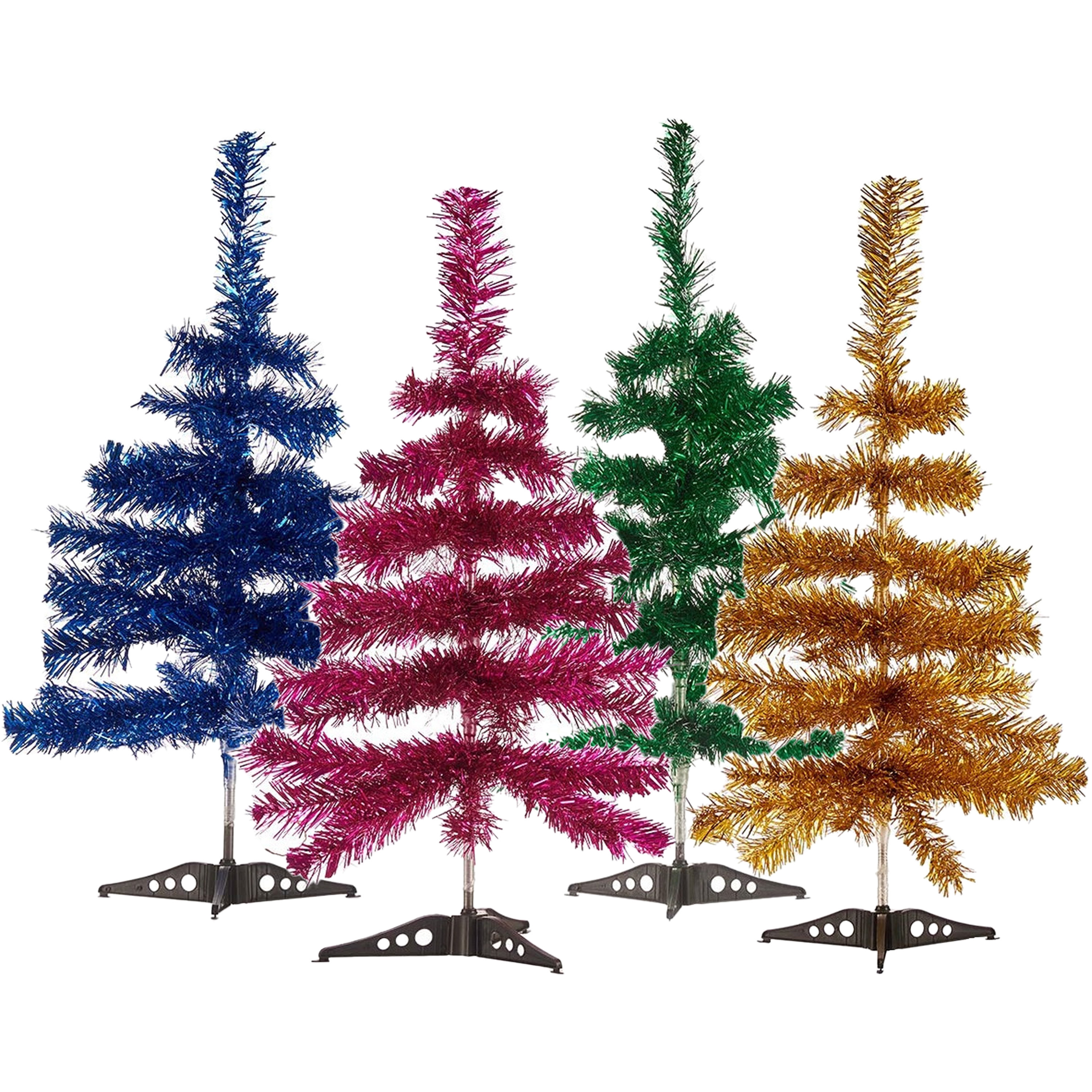Set van 4x kleine glitter folie kerstbomen 60 cm - Diverse kleuren -