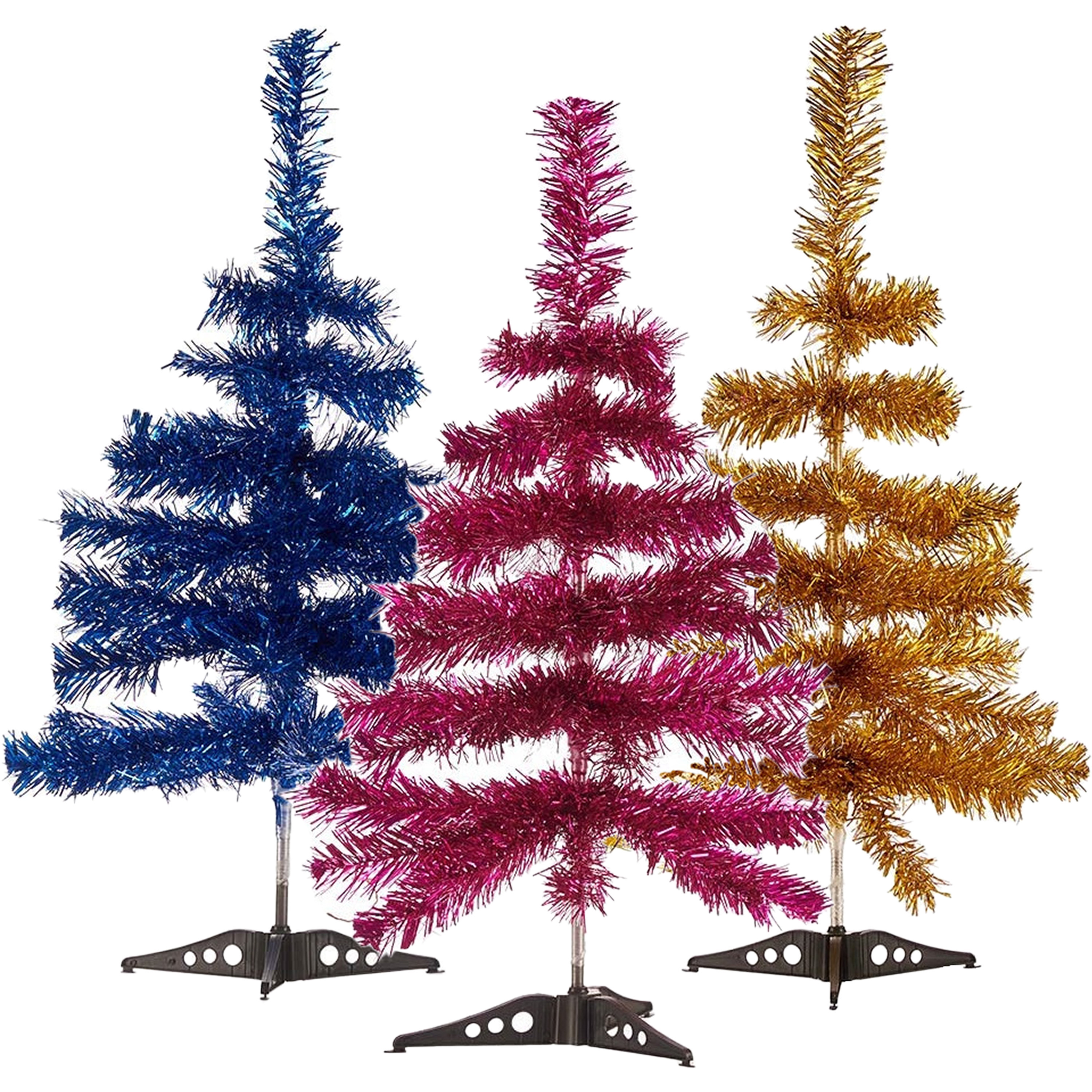 Set van 3x kleine glitter folie kerstbomen 60 cm - Diverse kleuren -