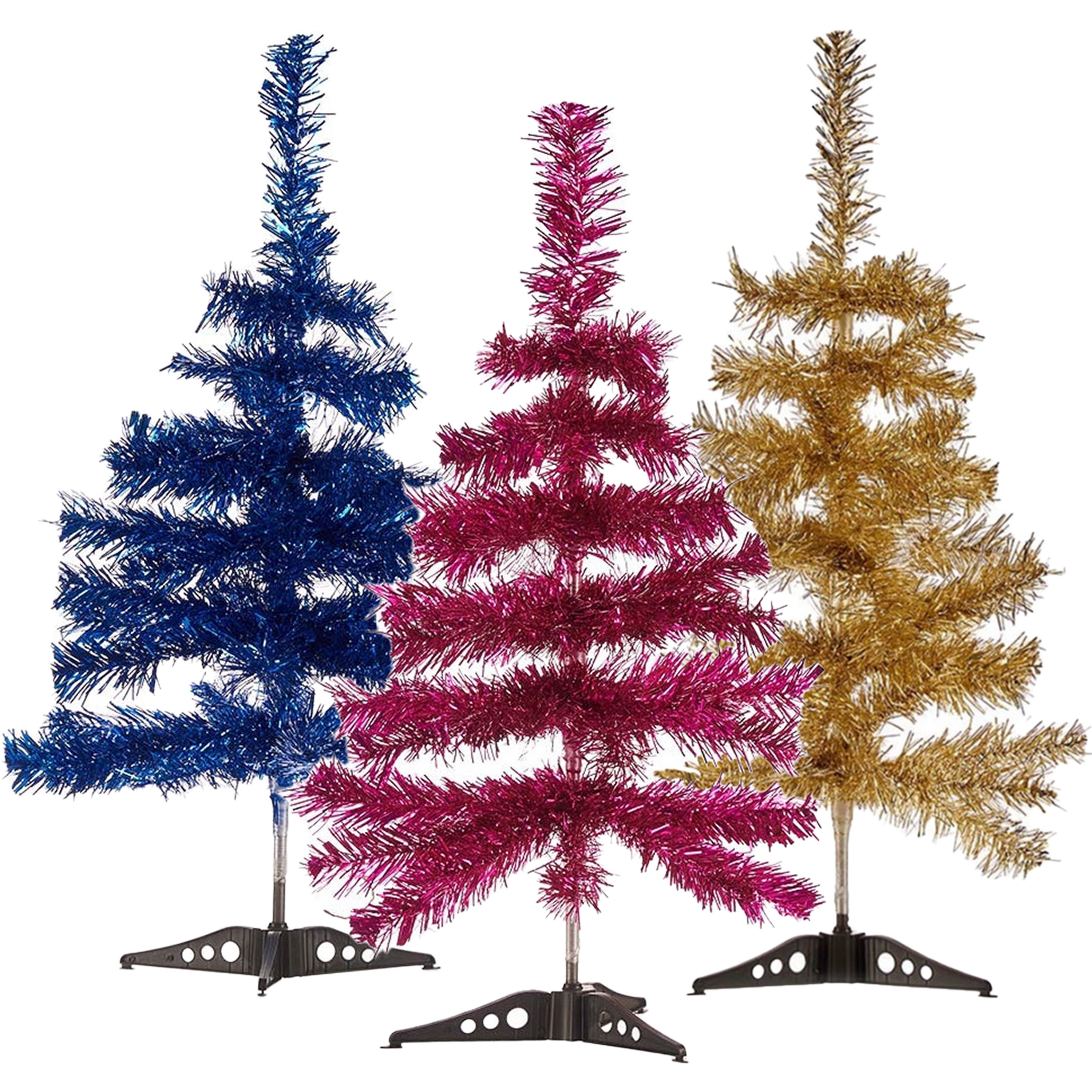 Set van 3x kleine glitter folie kerstbomen 60 cm - Diverse kleuren -
