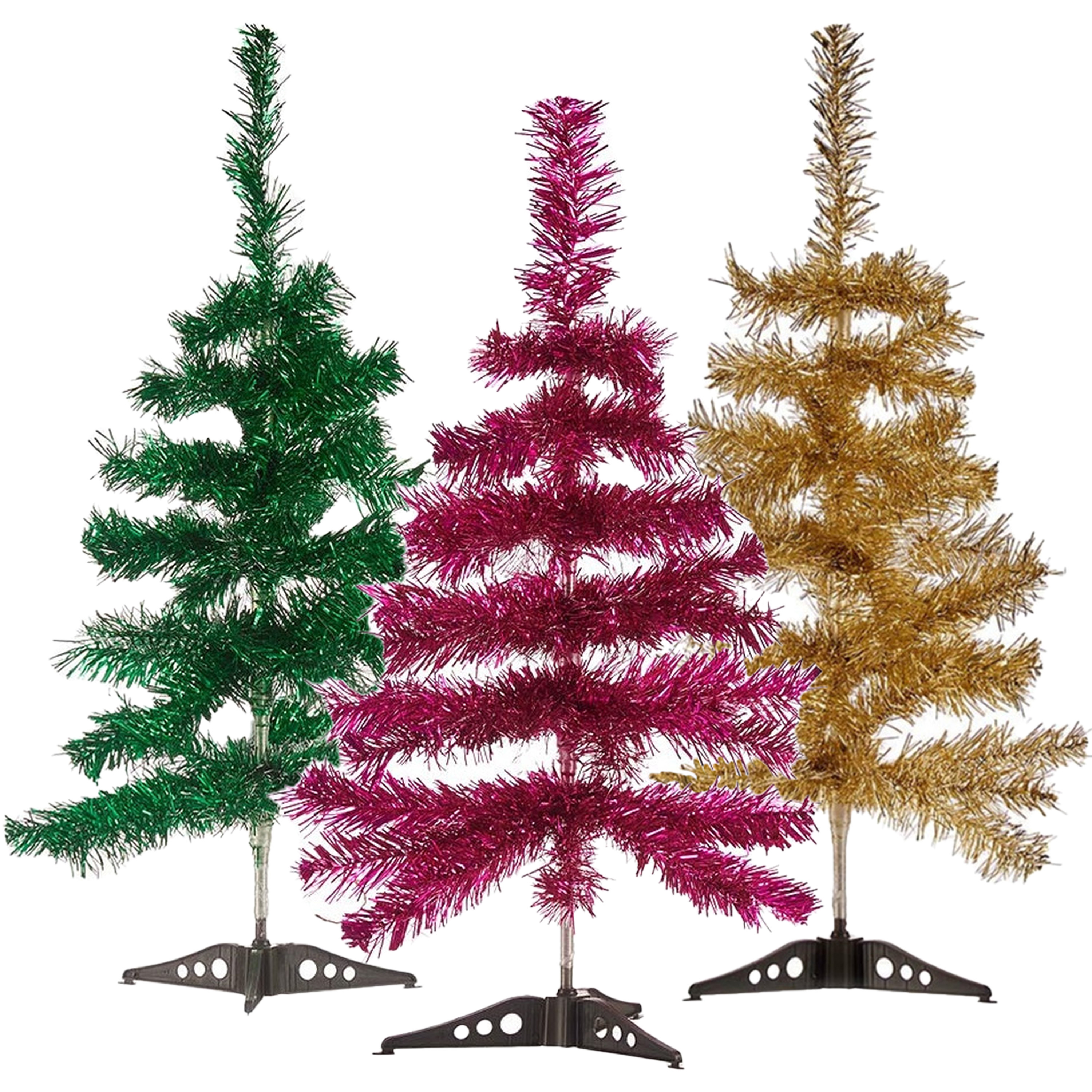 Set van 3x kleine glitter folie kerstbomen 60 cm - Diverse kleuren -
