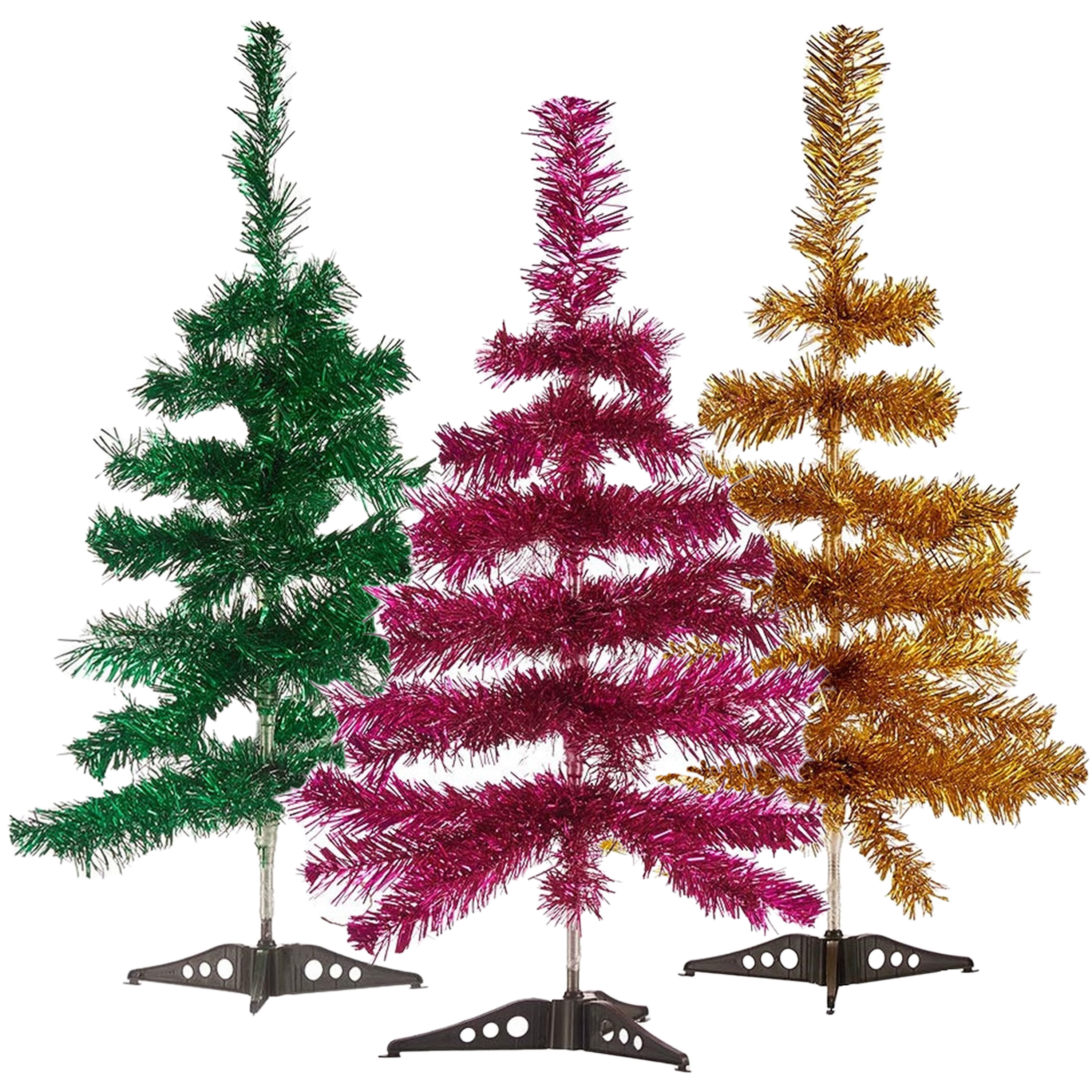 Set van 3x kleine glitter folie kerstbomen 60 cm - Diverse kleuren -