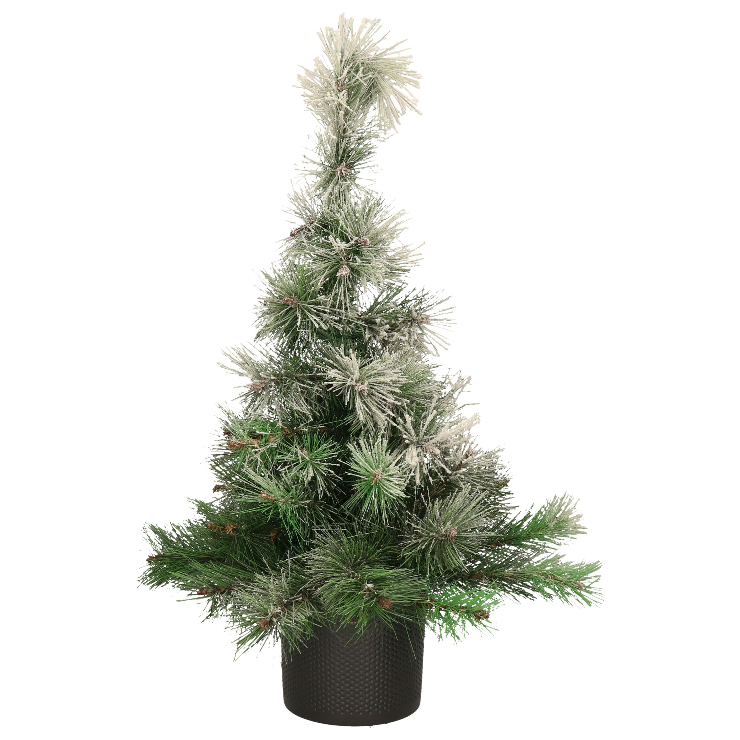 Kunst kerstboom/kunstboompje met sneeuw in donkergrijze pot 75 cm -