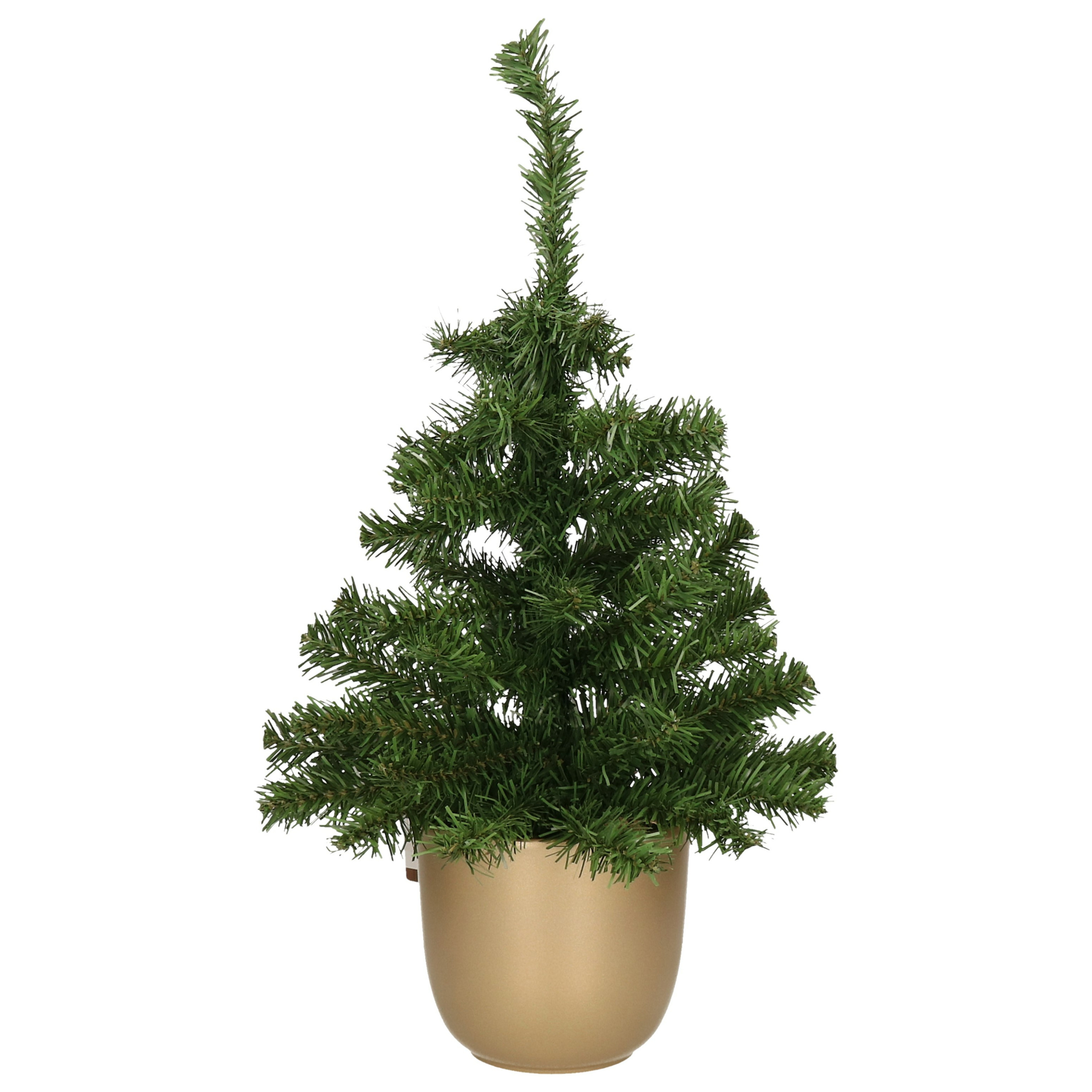 Kunst kerstboom/kunstboompje groen in gouden pot H60 cm -