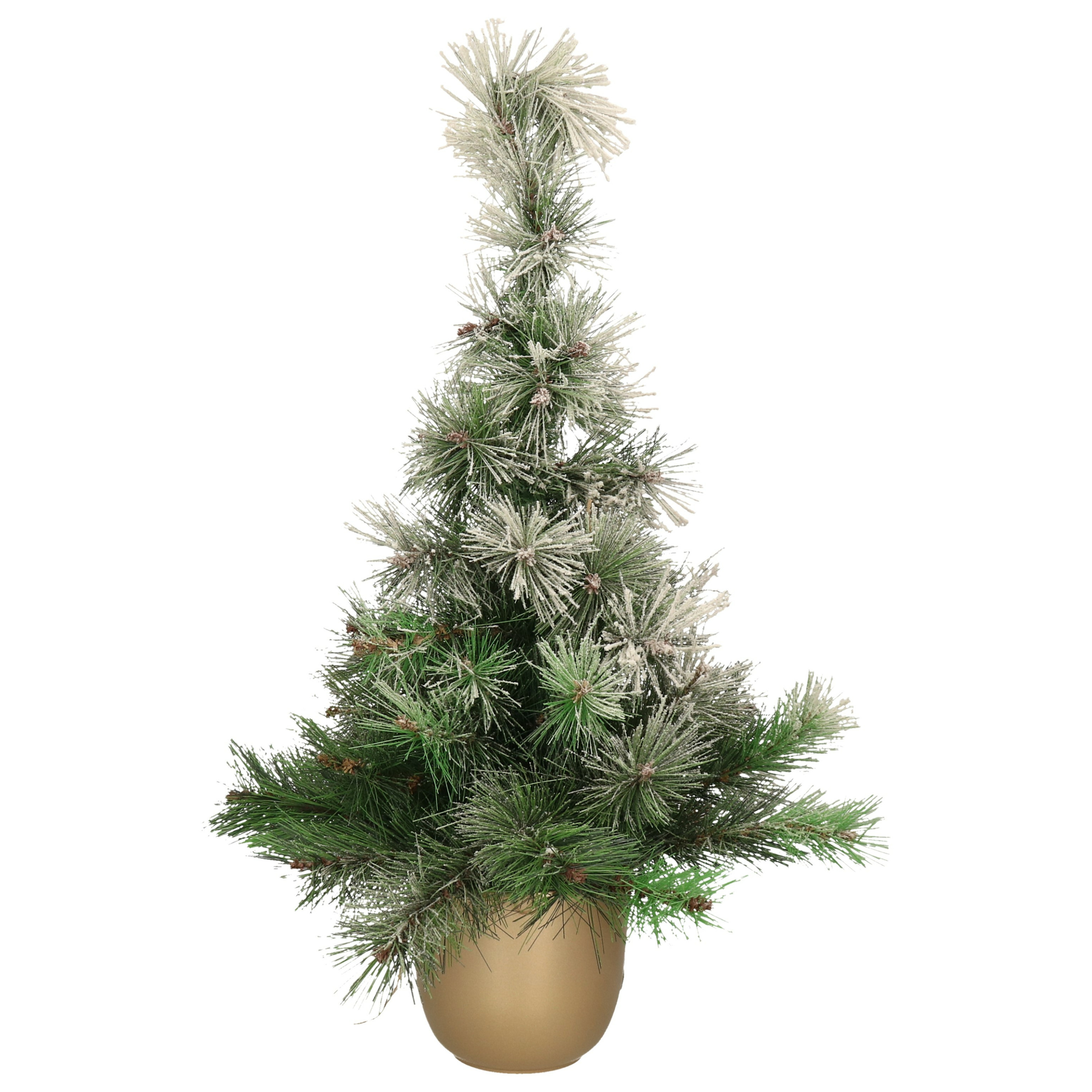 Kunst kerstboom/kunstboompje met sneeuw in gouden pot 75 cm -