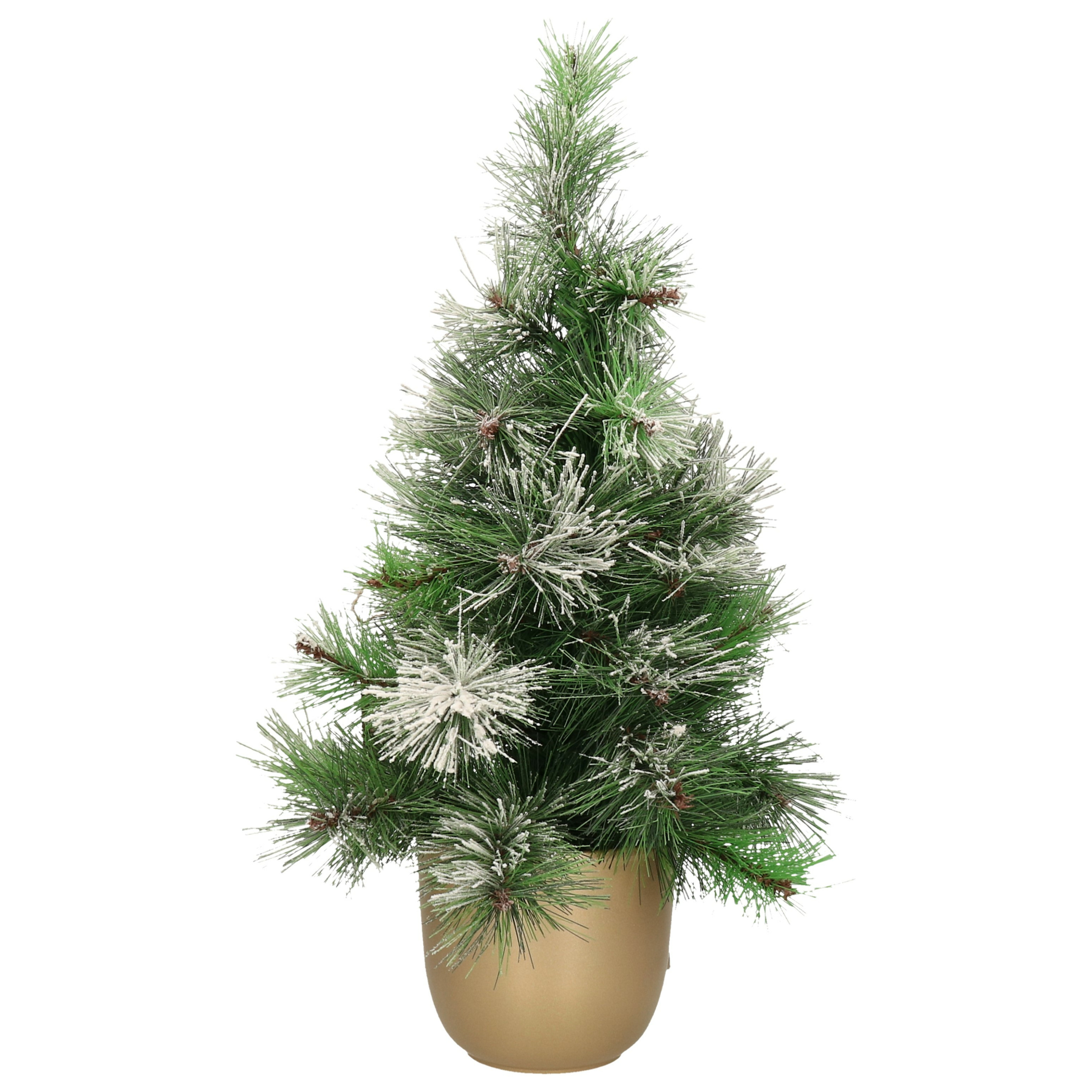 Kunst kerstboom/kunstboompje met sneeuw in gouden pot H60 cm -