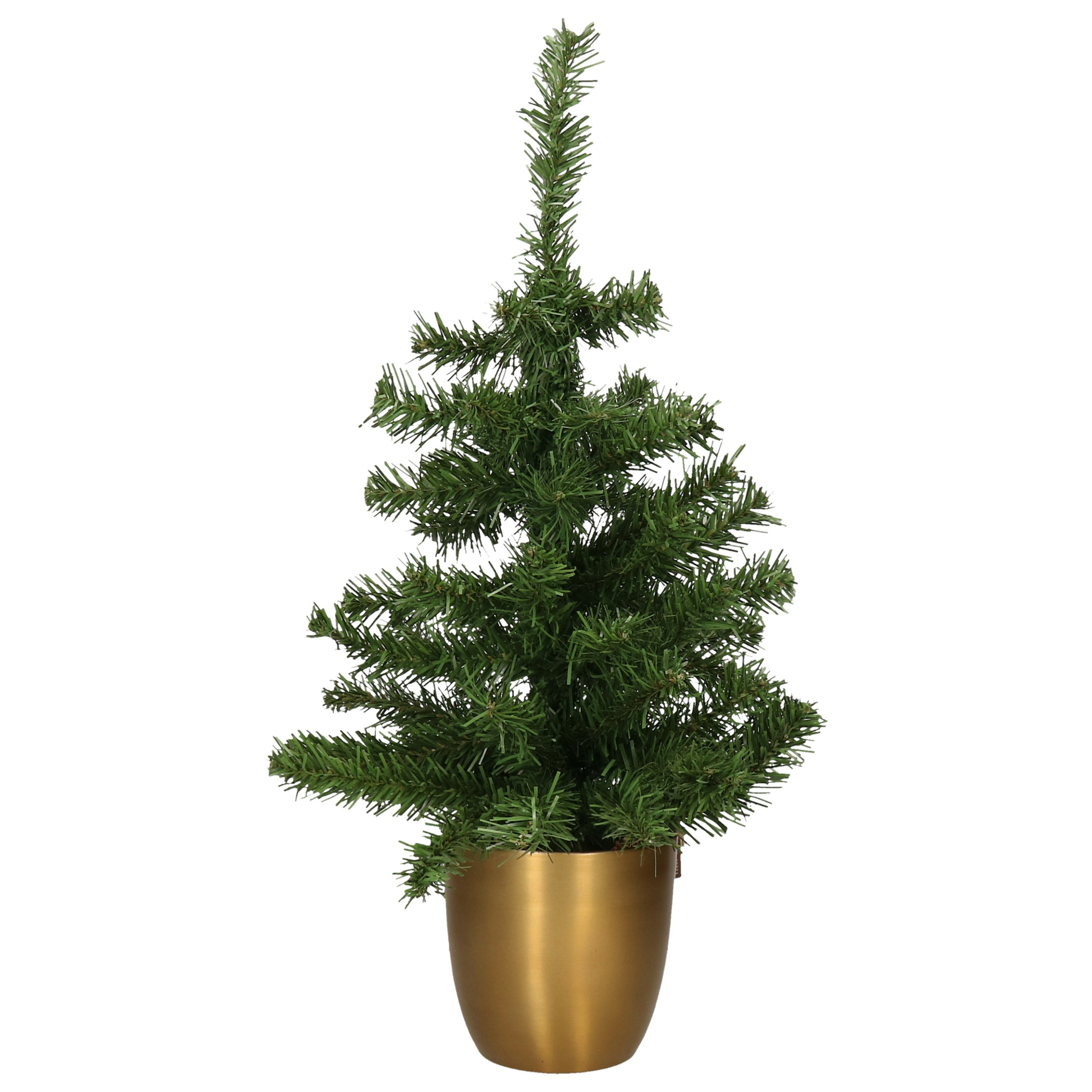 Kunst kerstboom/kunstboompje groen in gouden pot H60 cm -