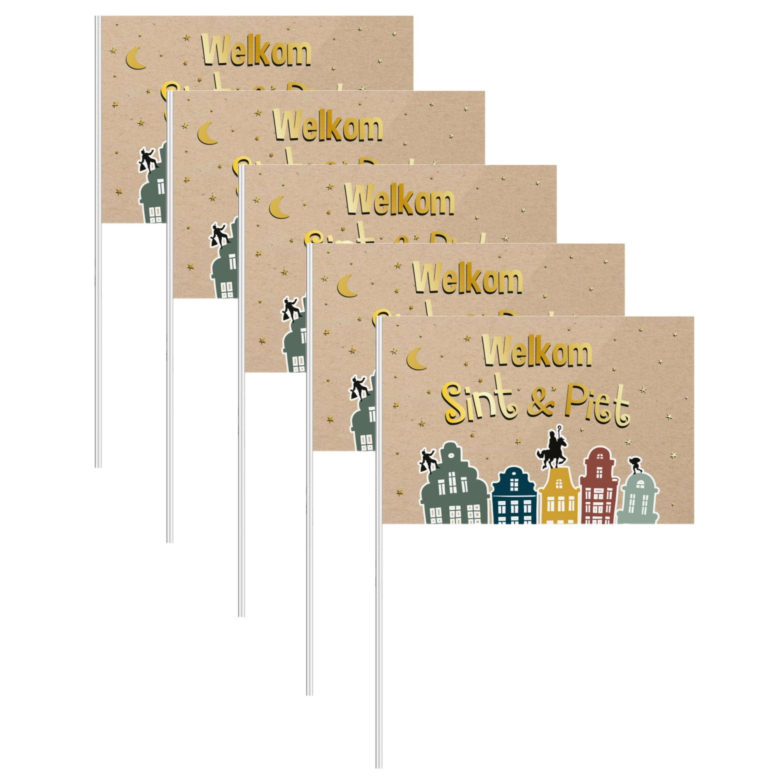 Pakket van 30x stuks Sinterklaas zwaaivlaggetjes Welkom Sint en Piet 30 x 20 cm -