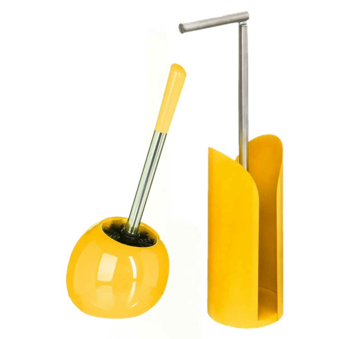 WC-/toiletborstel met toiletrolhouder set geel -