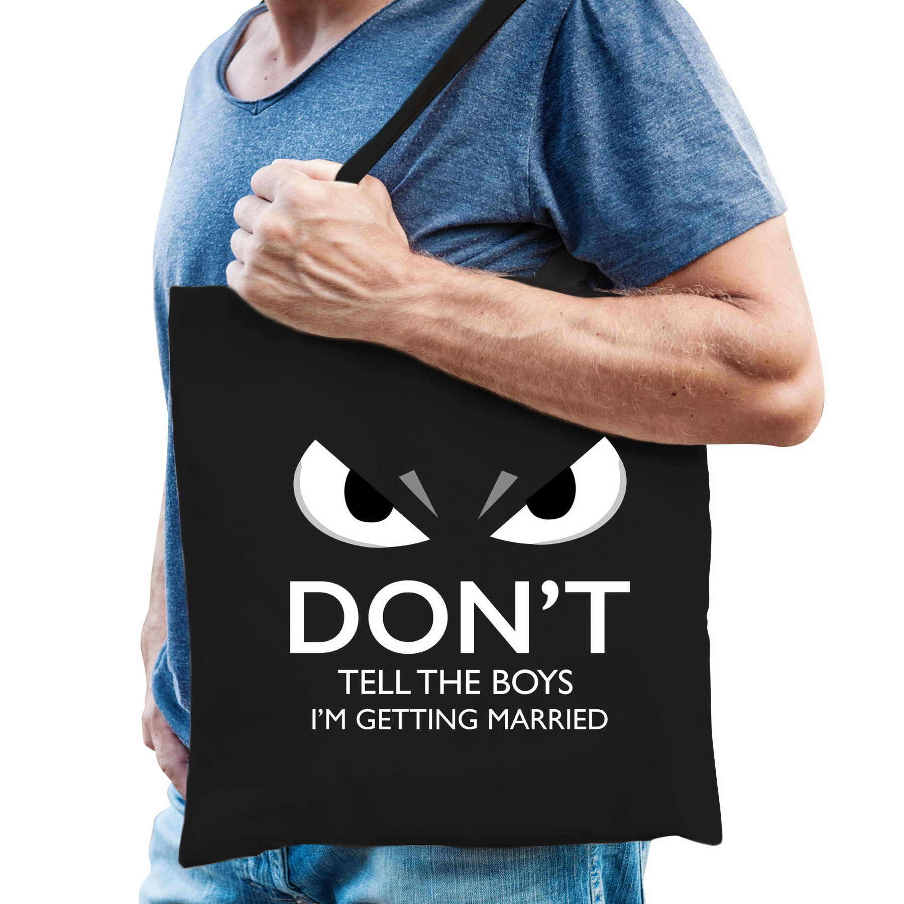 Dont tell boys married cadeau katoenen tas zwart voor volwassenen -