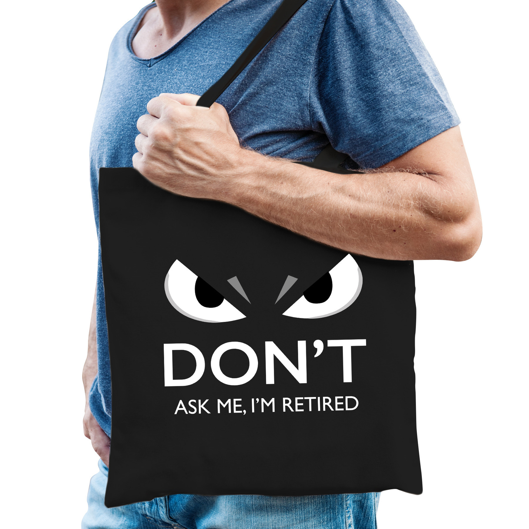 Dont ask retired cadeau katoenen tas zwart voor volwassenen -