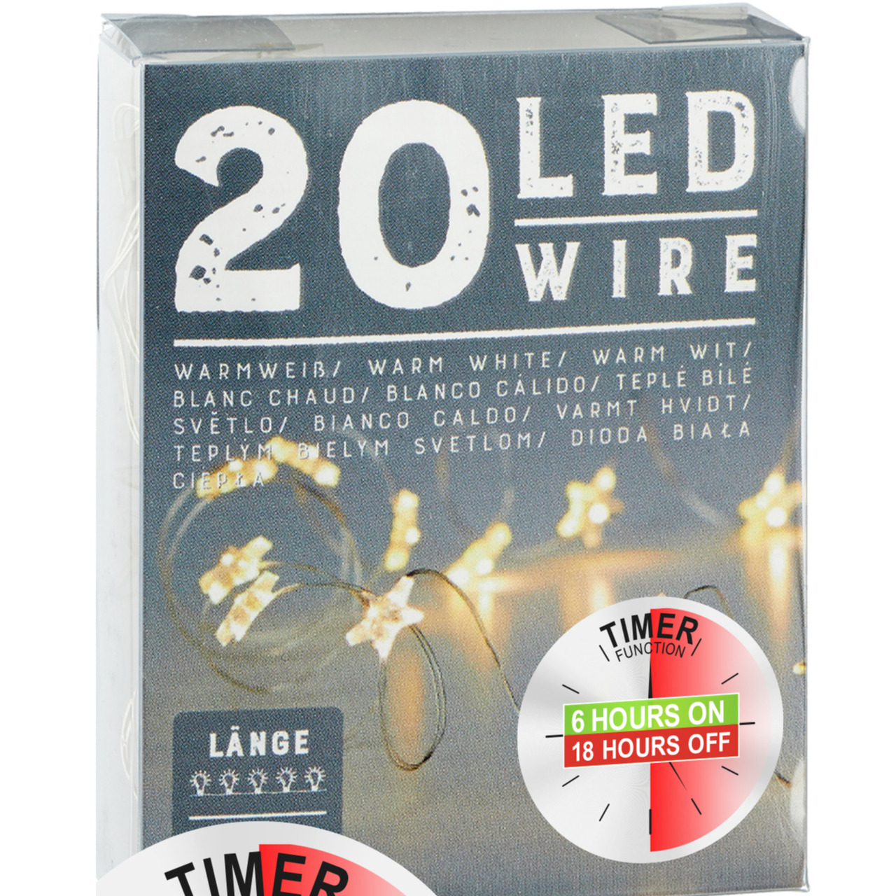 Draadverlichting lichtsnoer 20 sterren lampjes warm wit op batterij 220 cm met timer -