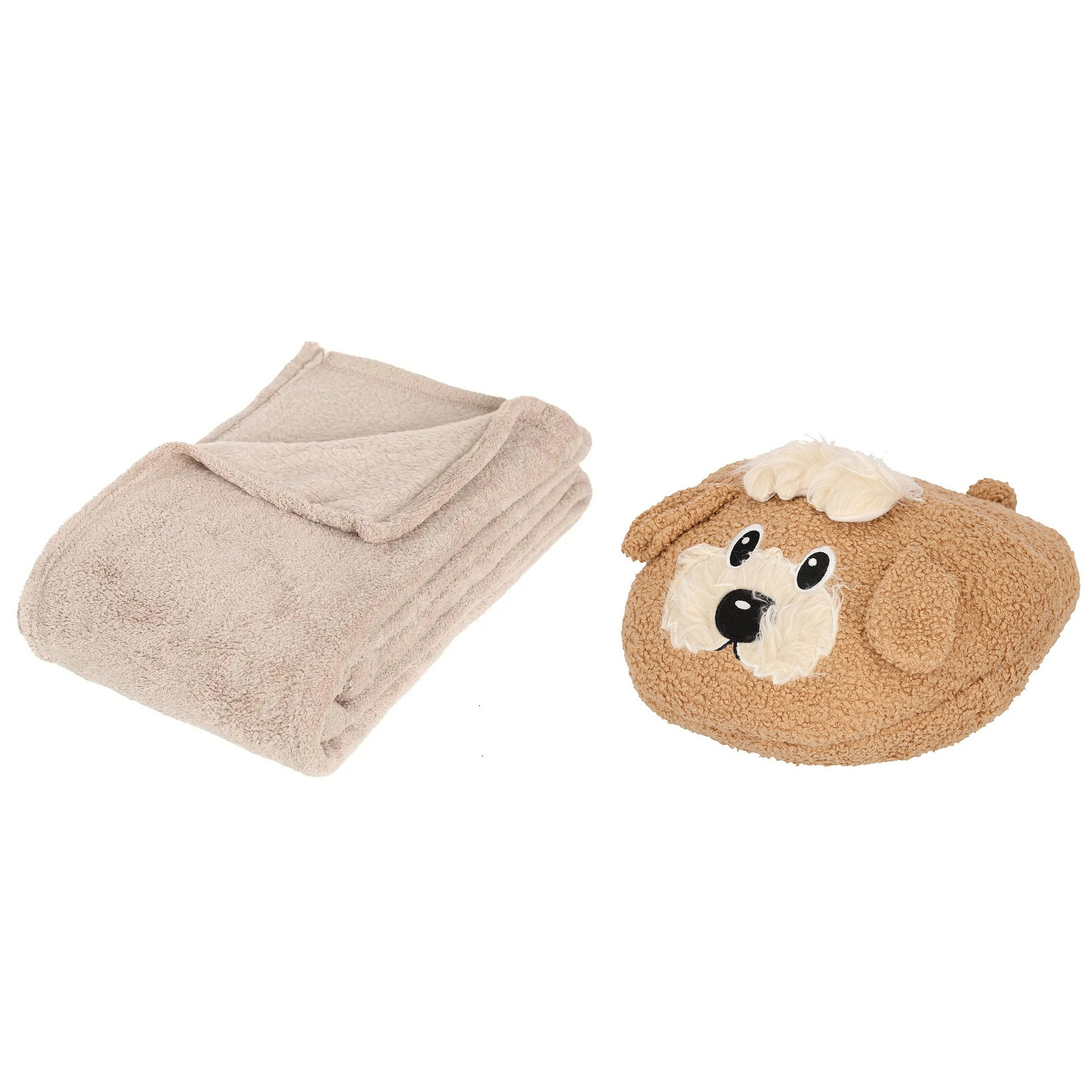 Fleece deken beige 125 x 150 cm met voetenwarmer slof Terrier hond one size One size -