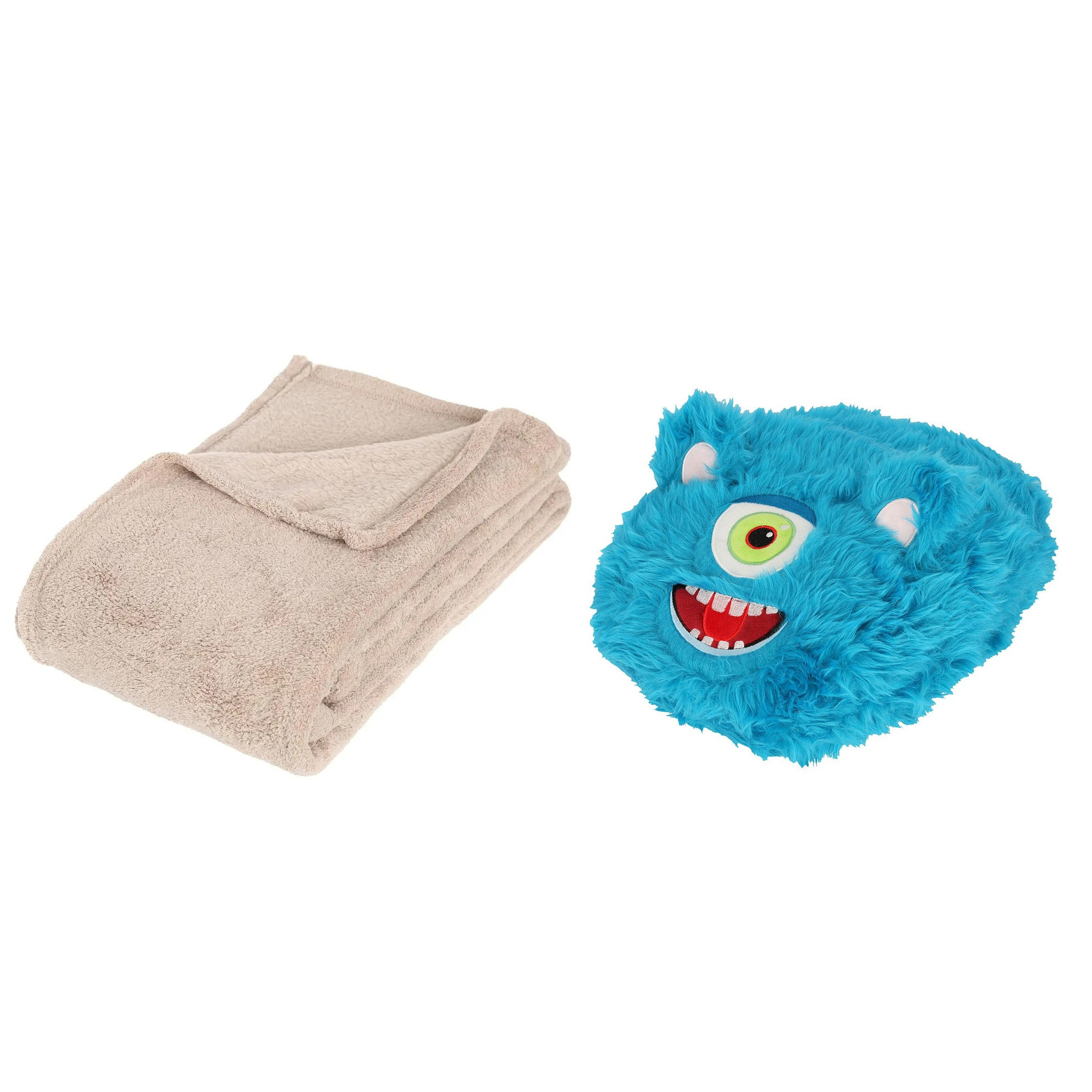 Fleece deken beige 125 x 150 cm met voetenwarmer slof Monster one size One size -