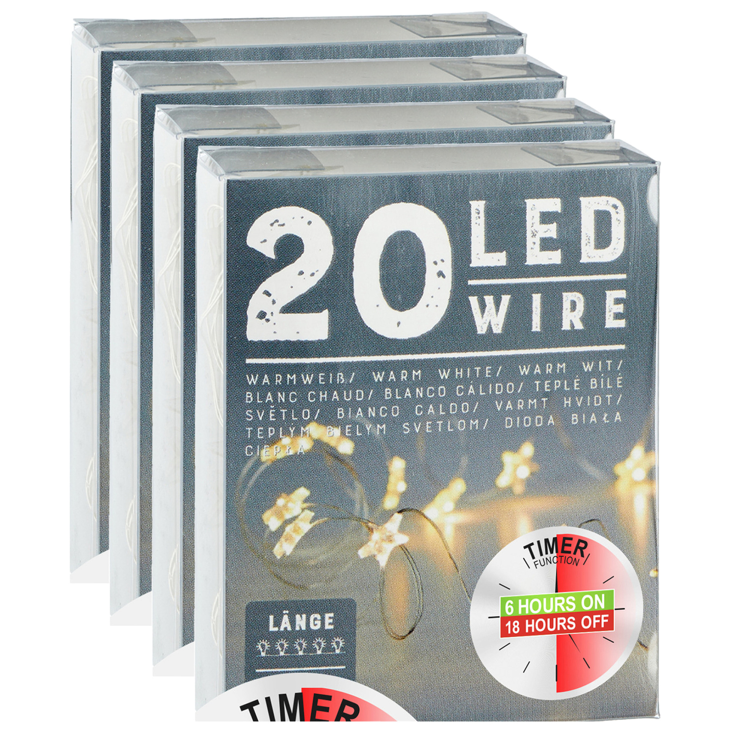 Lichtslingers/lichtsnoeren met sterretjes - 4 stuks - warm wit - 220 cm - timer -