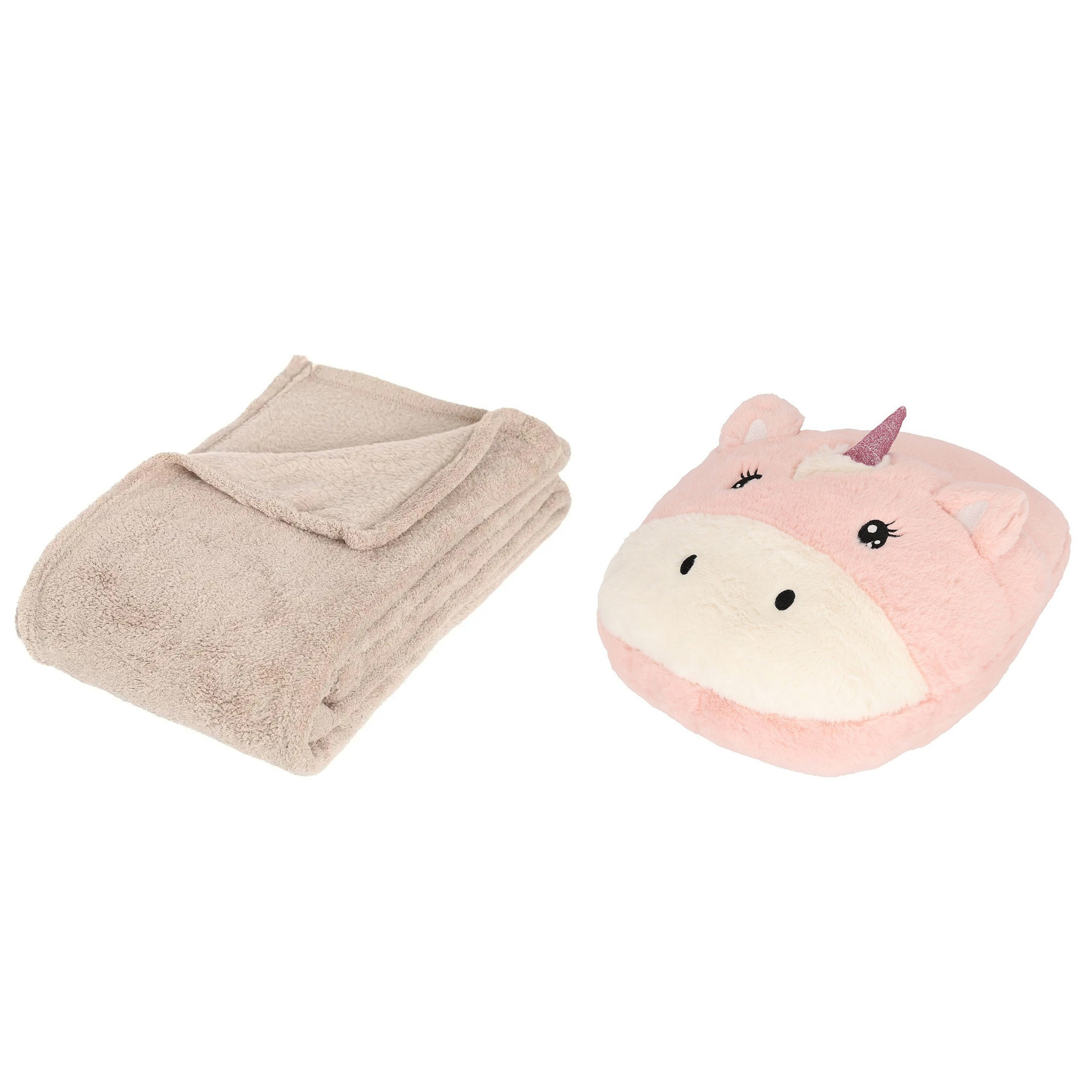 Fleece deken beige 125 x 150 cm met voetenwarmer slof Eenhoorn one size One size -