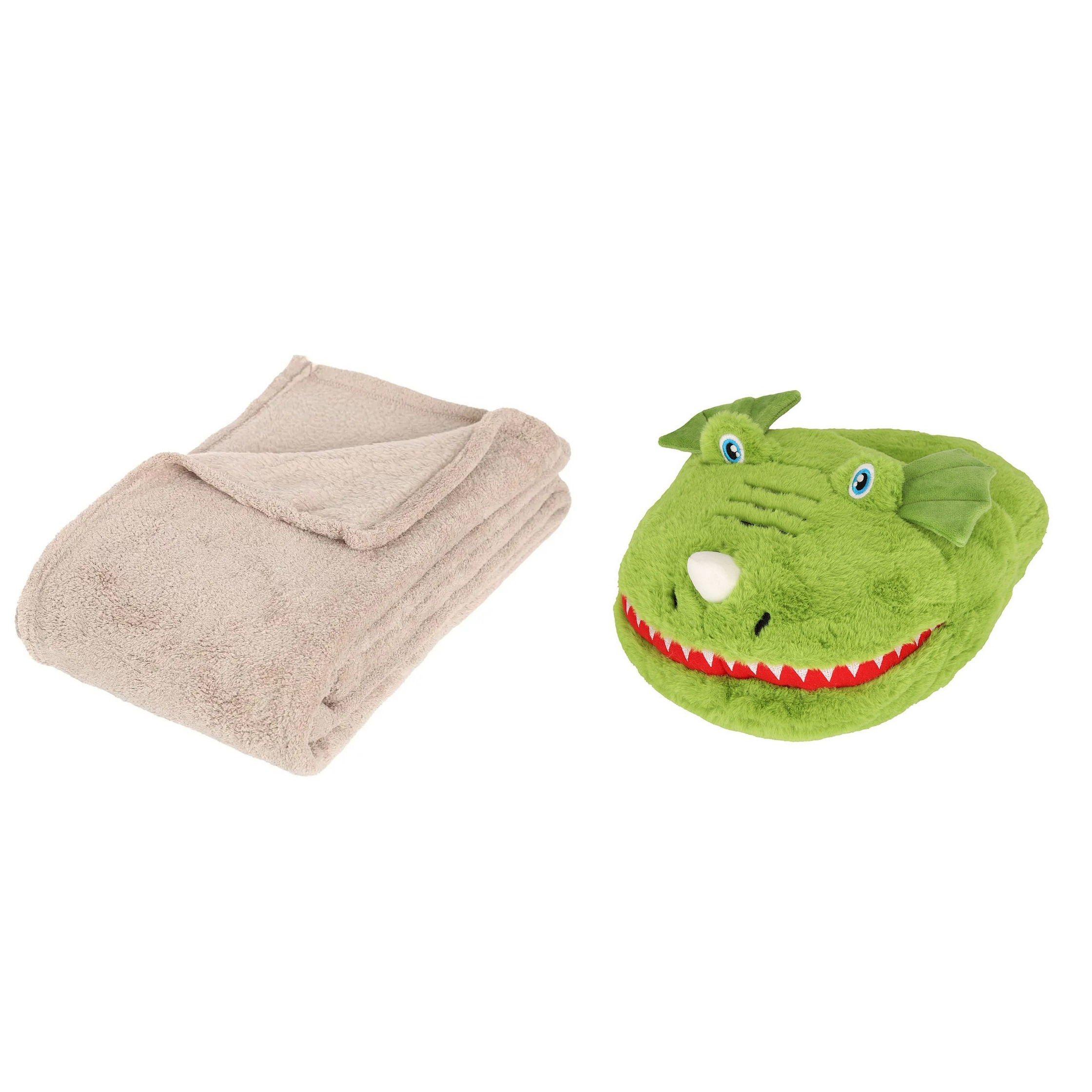 Fleece deken beige 125 x 150 cm met voetenwarmer slof Draakje one size One size -