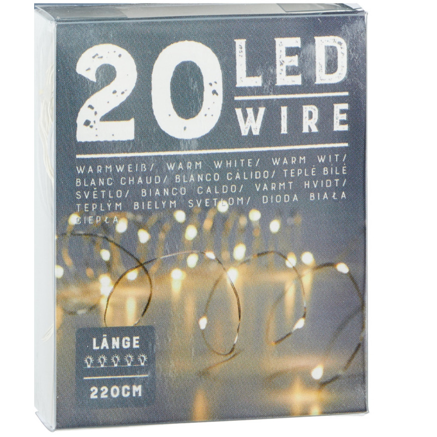 Draadverlichting lichtsnoer met 20 lampjes warm wit op batterij 220 cm -