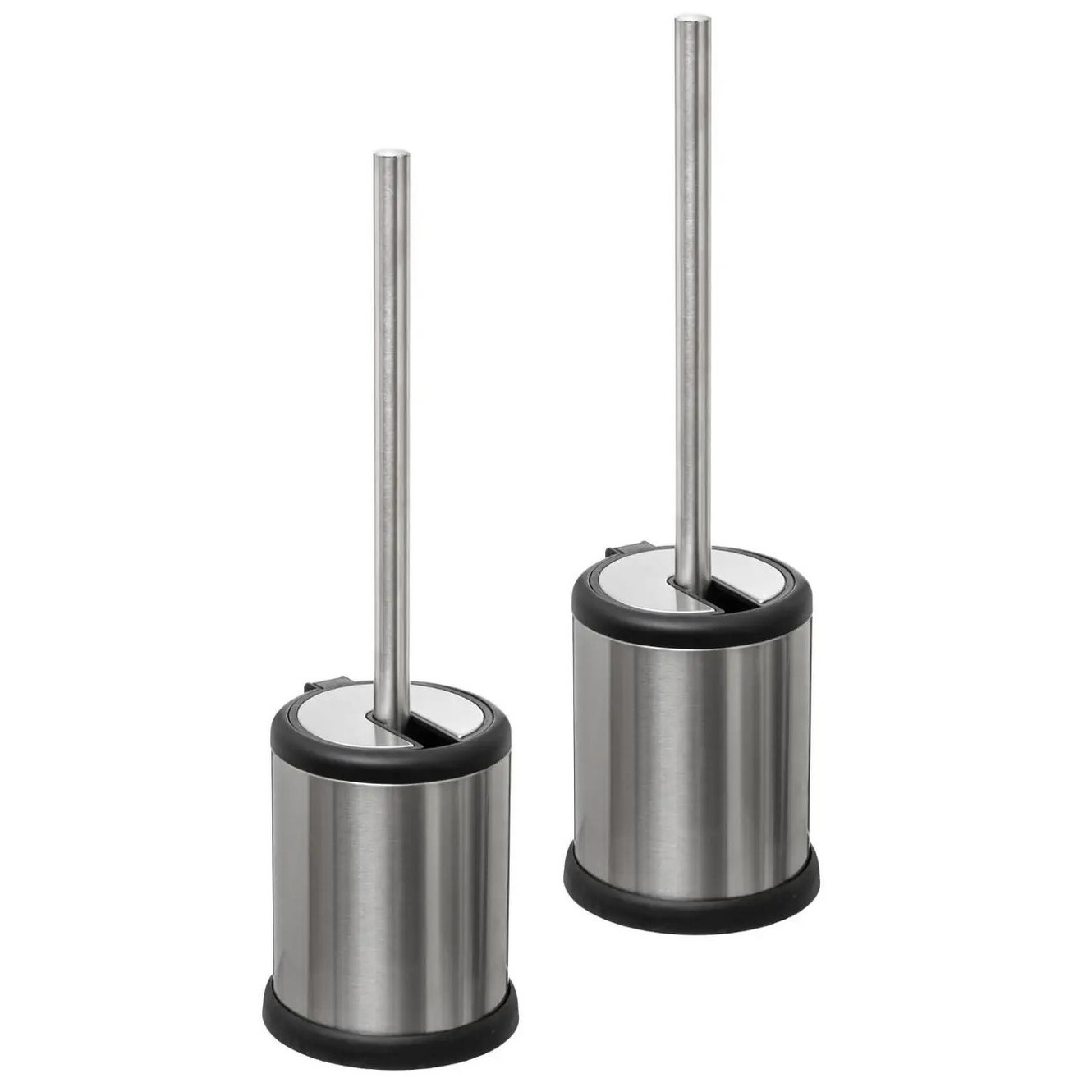 2x stuks WC-/toiletborstel met houder rond RVS met klep deksel 39 cm -