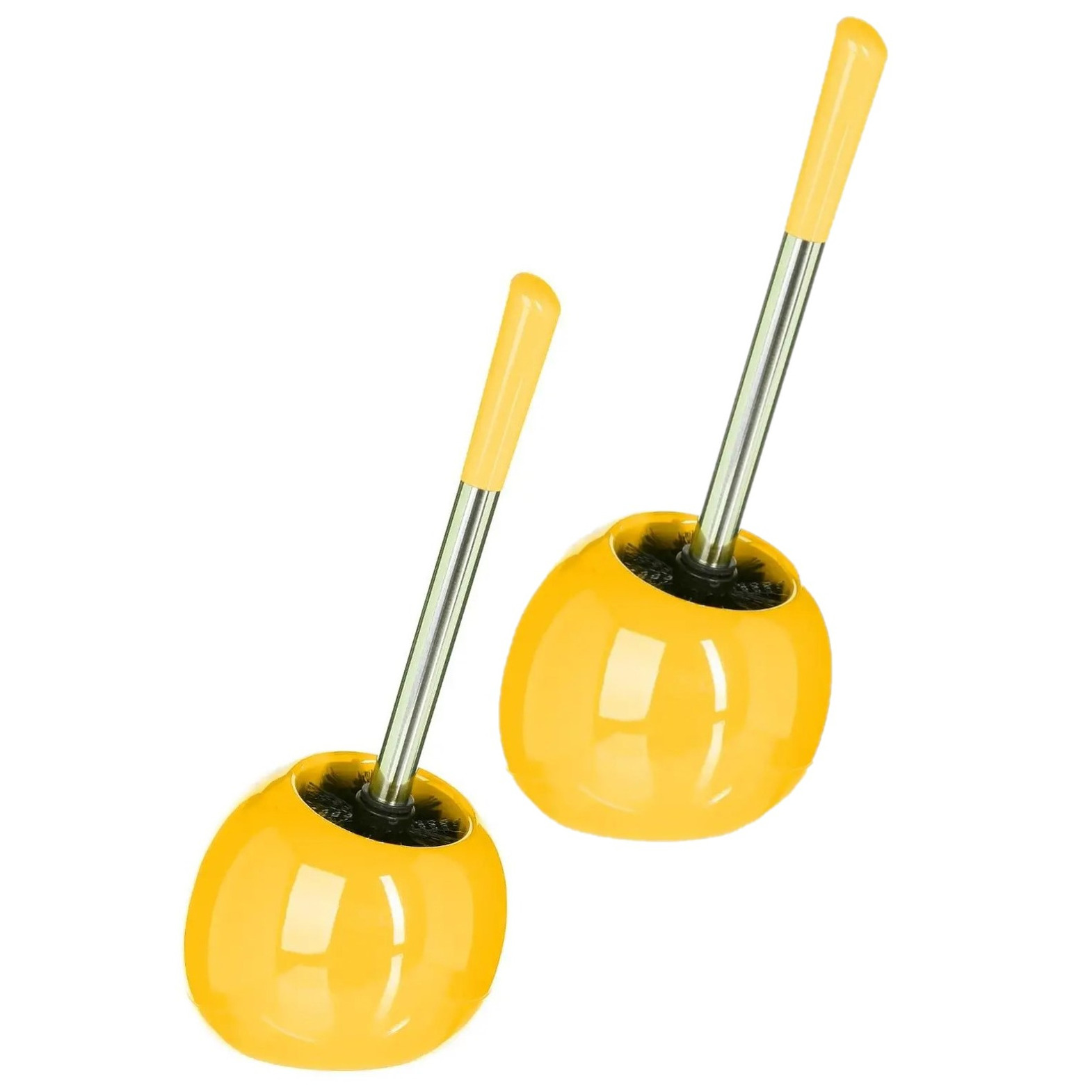2x stuks WC-/toiletborstels met houder rond geel glans keramiek 36 cm -