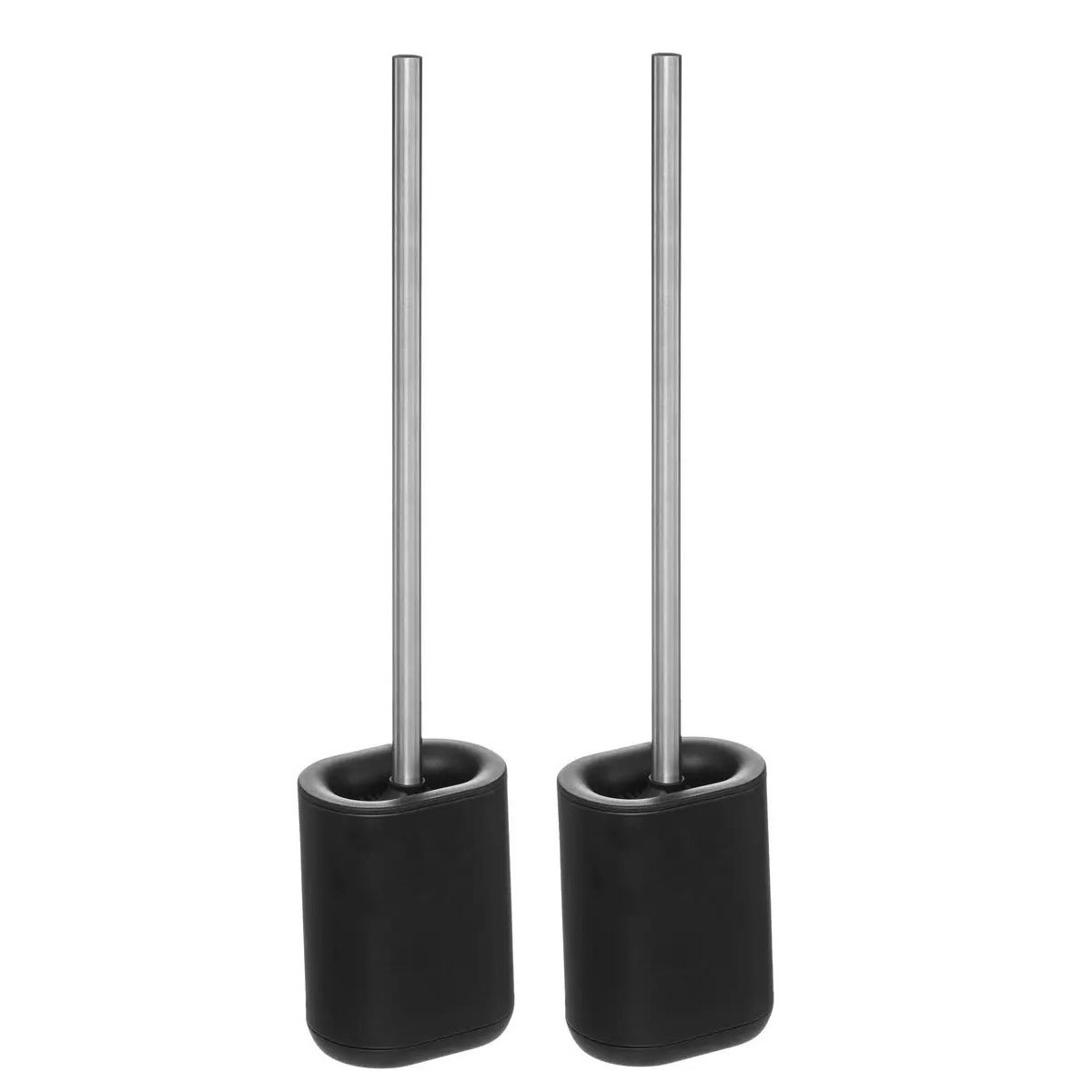 2x stuks WC-/toiletborstels met houder plat zwart polypropyleen 53 cm -