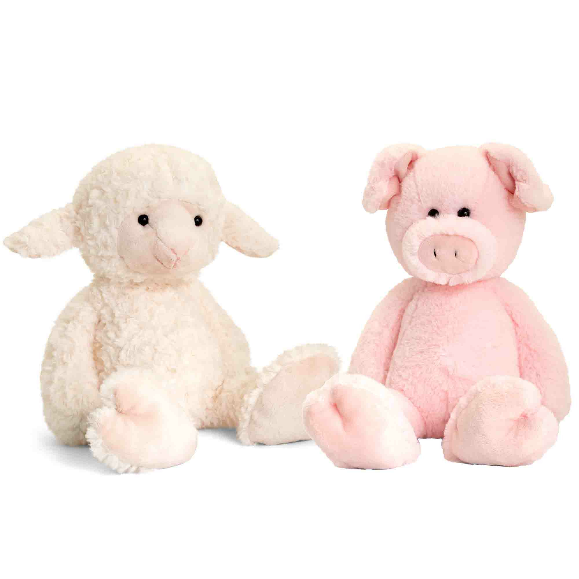 Pluche knuffels varken en lammetje boerderij vriendjes 18 cm -