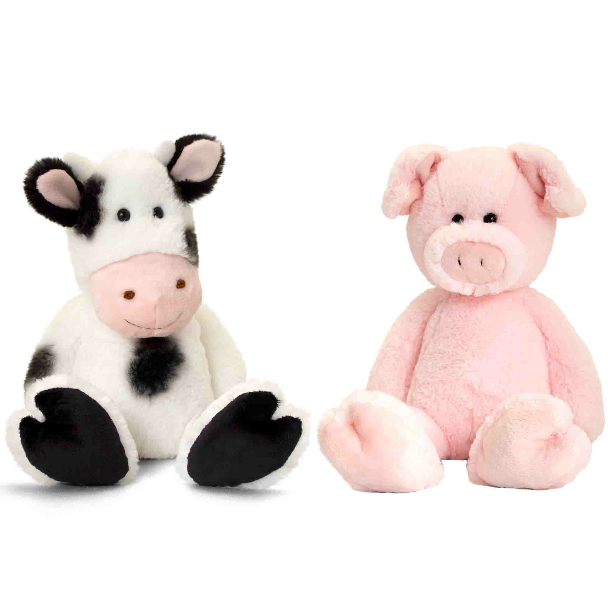 Pluche knuffels varken en koe boerderij vriendjes 18 cm -