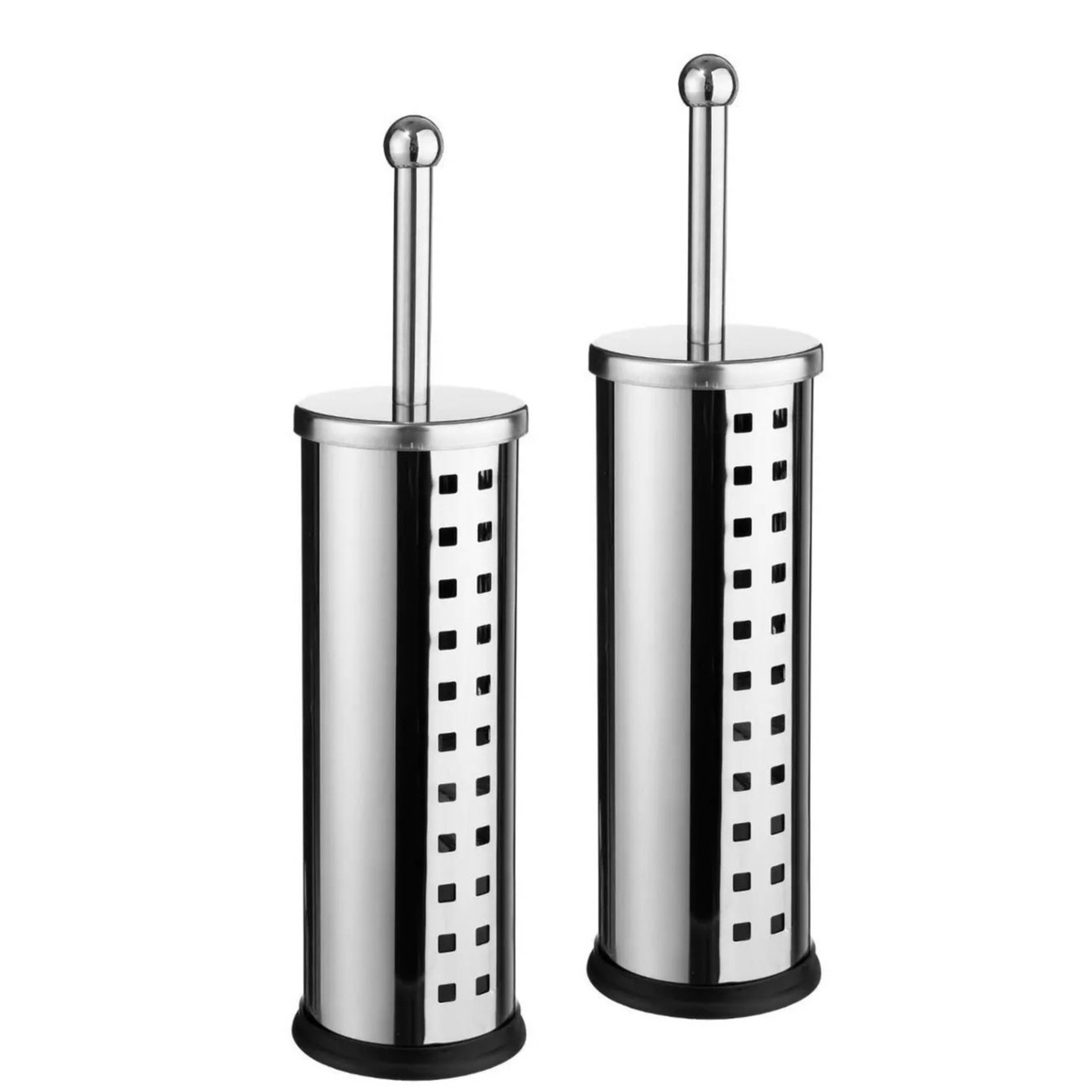 2x stuks WC-/toiletborstel met houder rond RVS 39 cm -