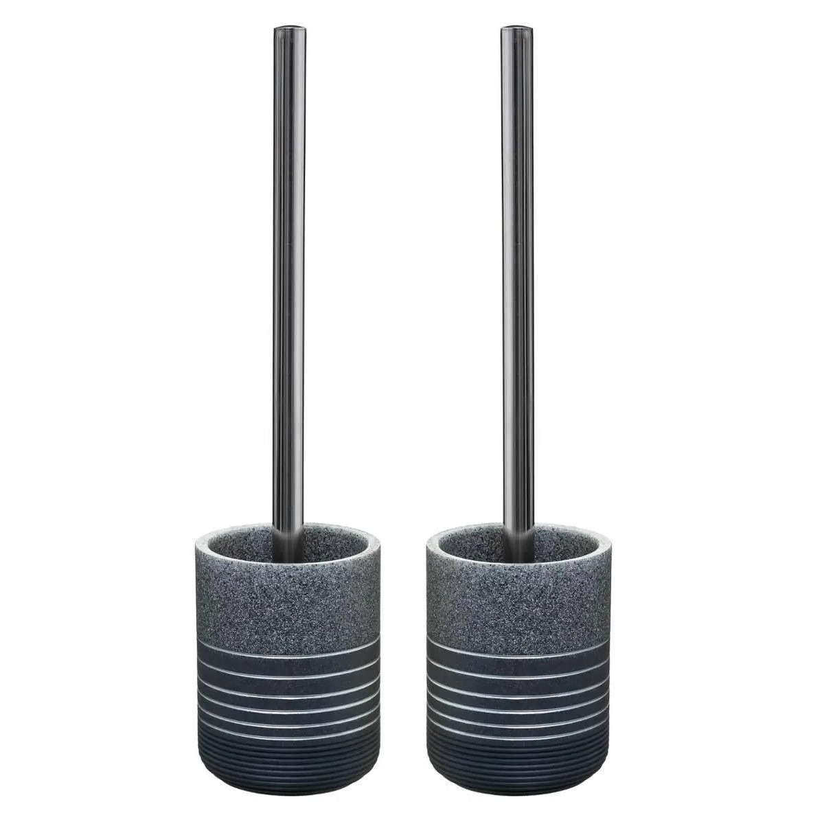 2x stuks WC-/toiletborstel met houder rond grijs polyresin 36 cm -