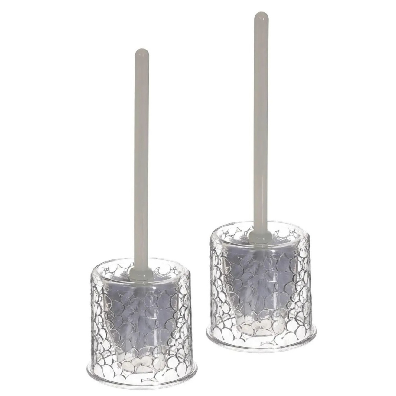 2x stuks WC-/toiletborstels met houder transparant met kiezel patroon kunststof 37 cm -