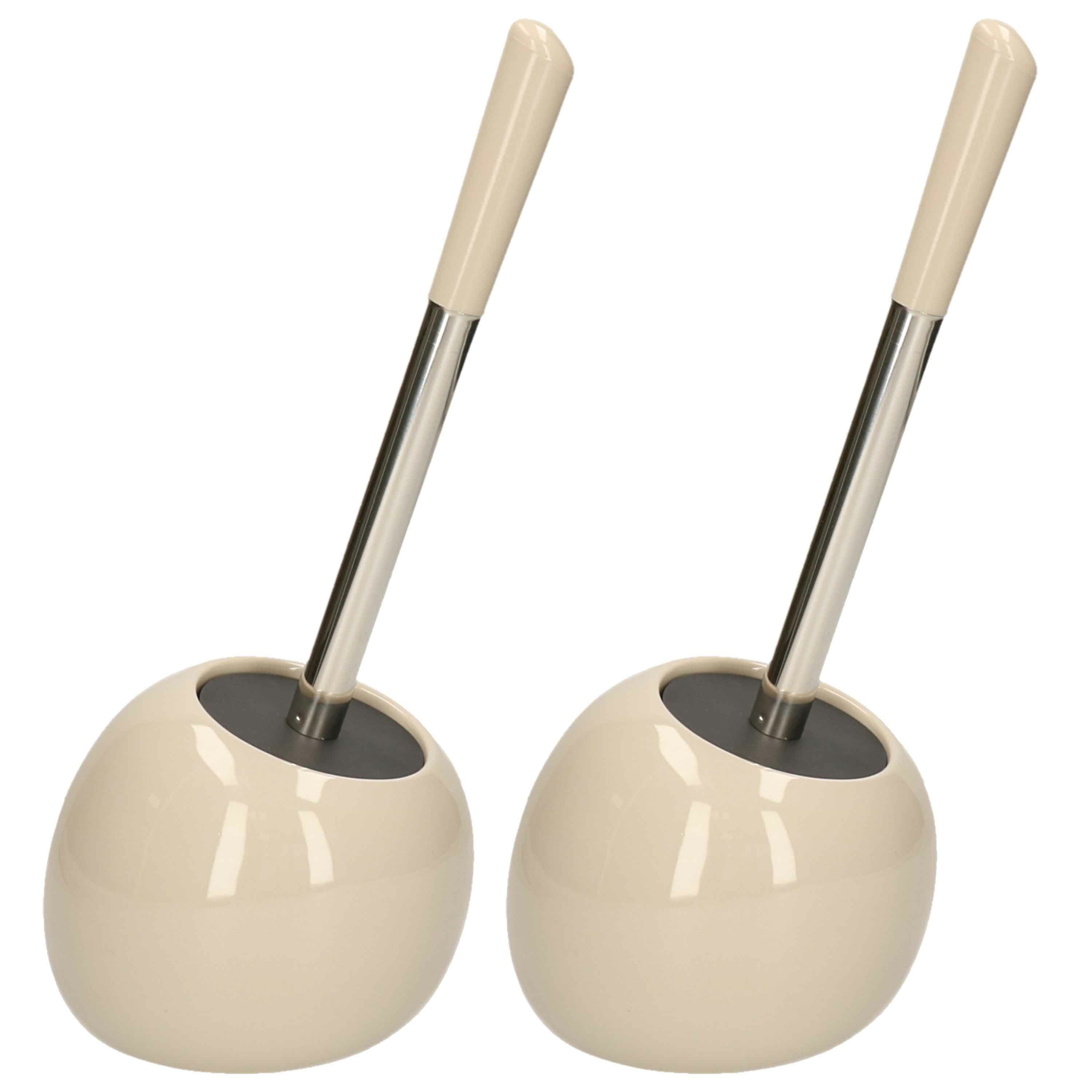 2x stuks WC-/toiletborstels met houder rond beige glans keramiek 36 cm -