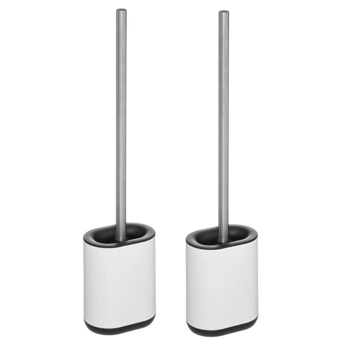 2x stuks WC-/toiletborstel met houder plat wit polypropyleen 53 cm -