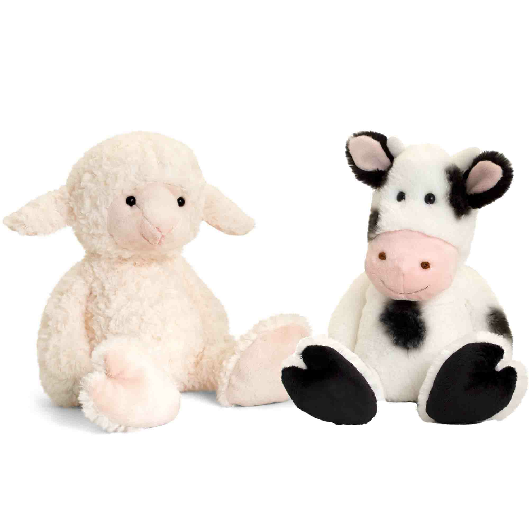Pluche knuffels lammetje en koe boerderij vriendjes 18 cm -