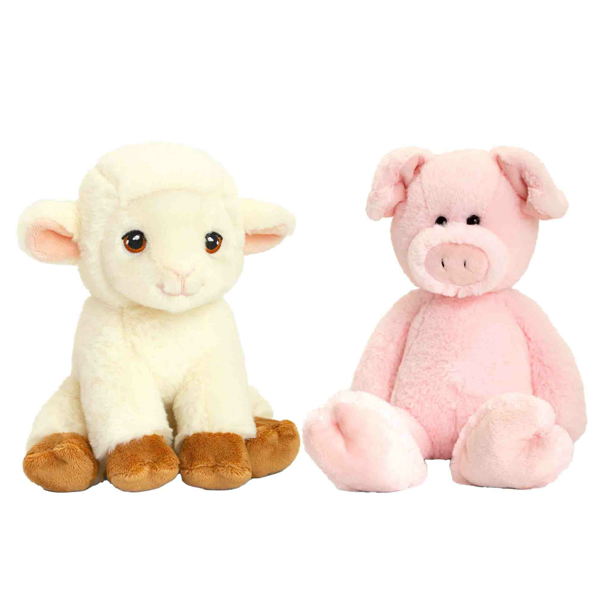 Pluche knuffels varken en lammetje boerderij vriendjes 18 cm -
