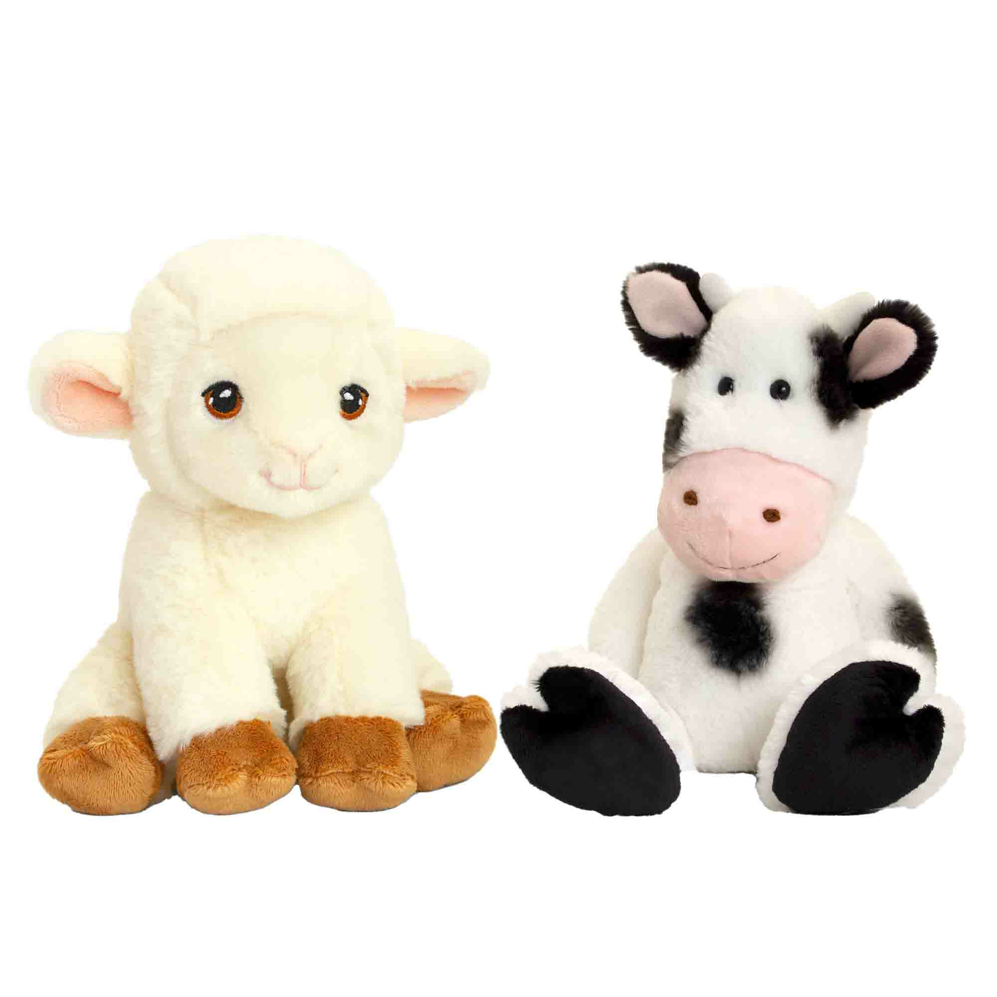 Pluche knuffels lammetje en koe boerderij vriendjes 18 cm -