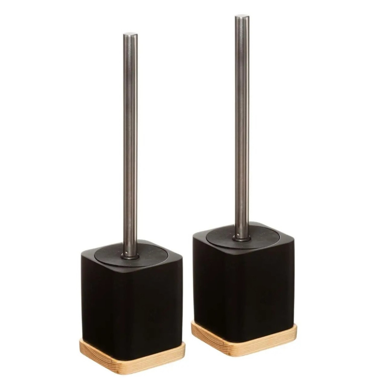 2x stuks WC-/toiletborstel met houder vierkant zwart polyresin 35,5 cm -