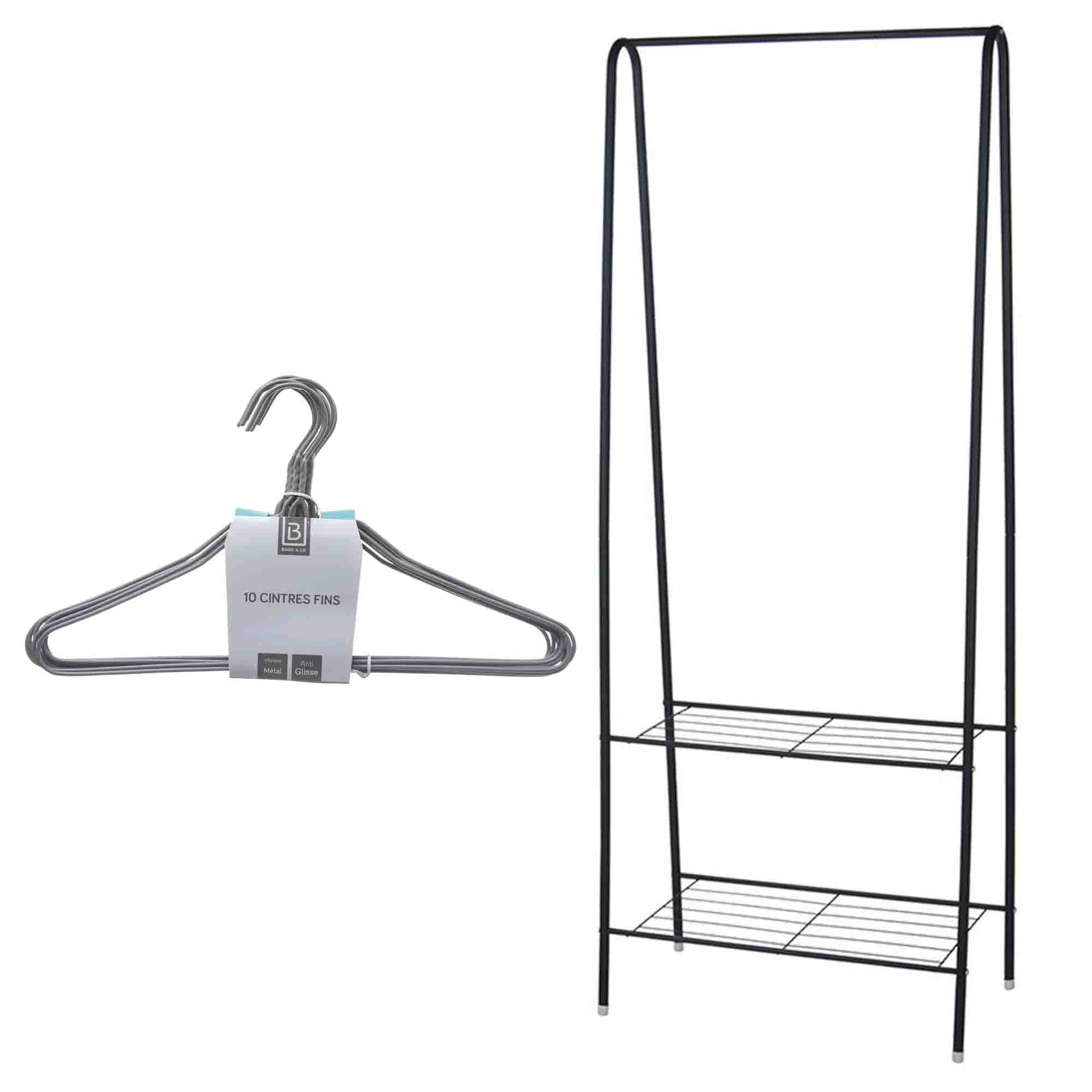 Set van kledingrek met plank en kledinghangers - metaal - 152 cm -