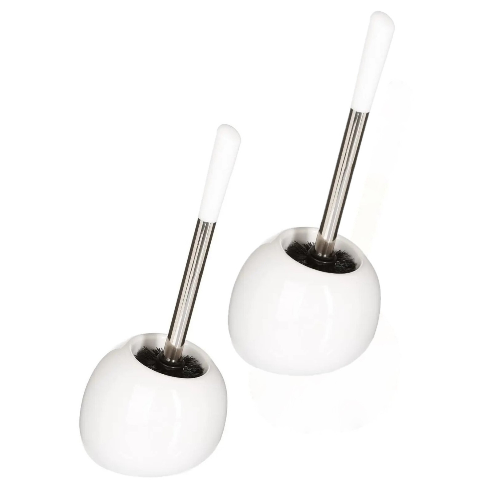 2x stuks WC-/toiletborstels met houder rond wit glans keramiek 36 cm -