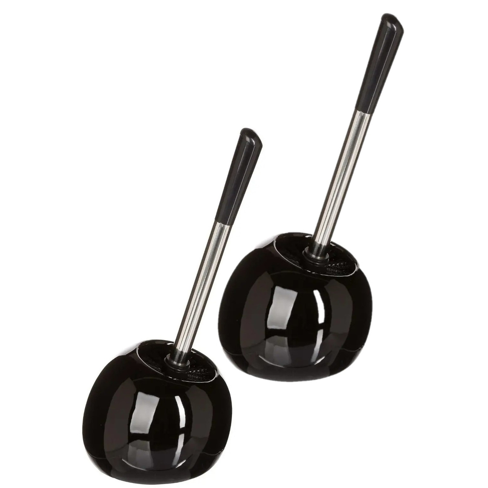 2x stuks WC-/toiletborstel met houder rond zwart glans keramiek 36 cm -