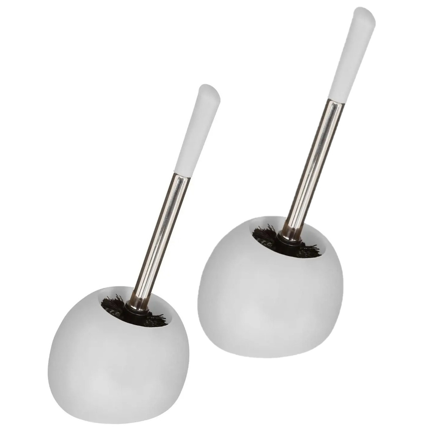 2x stuks WC-/toiletborstel met houder rond wit mat keramiek 36 cm -