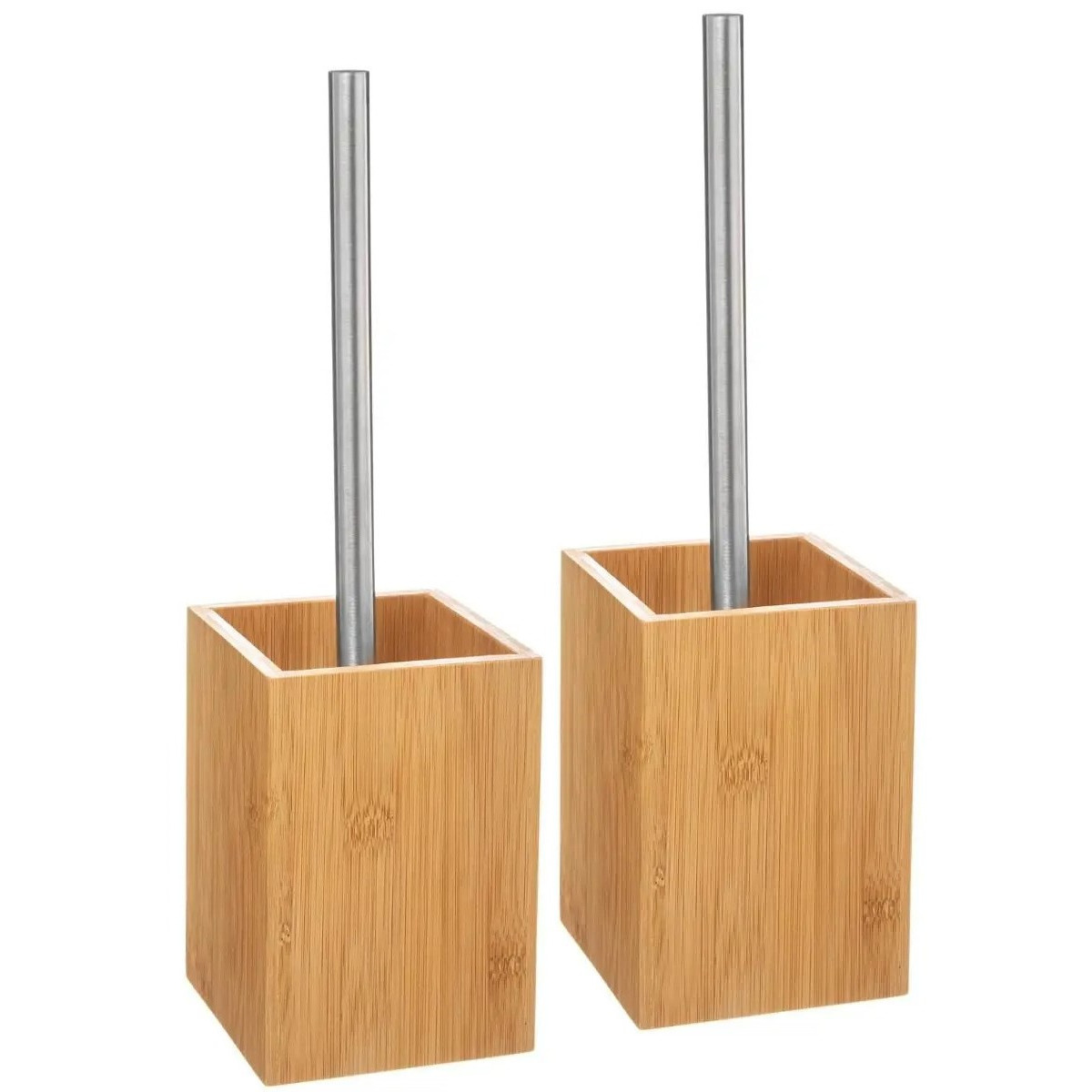 2x stuks WC-/toiletborstels met houder vierkant bamboe 36,5 cm -