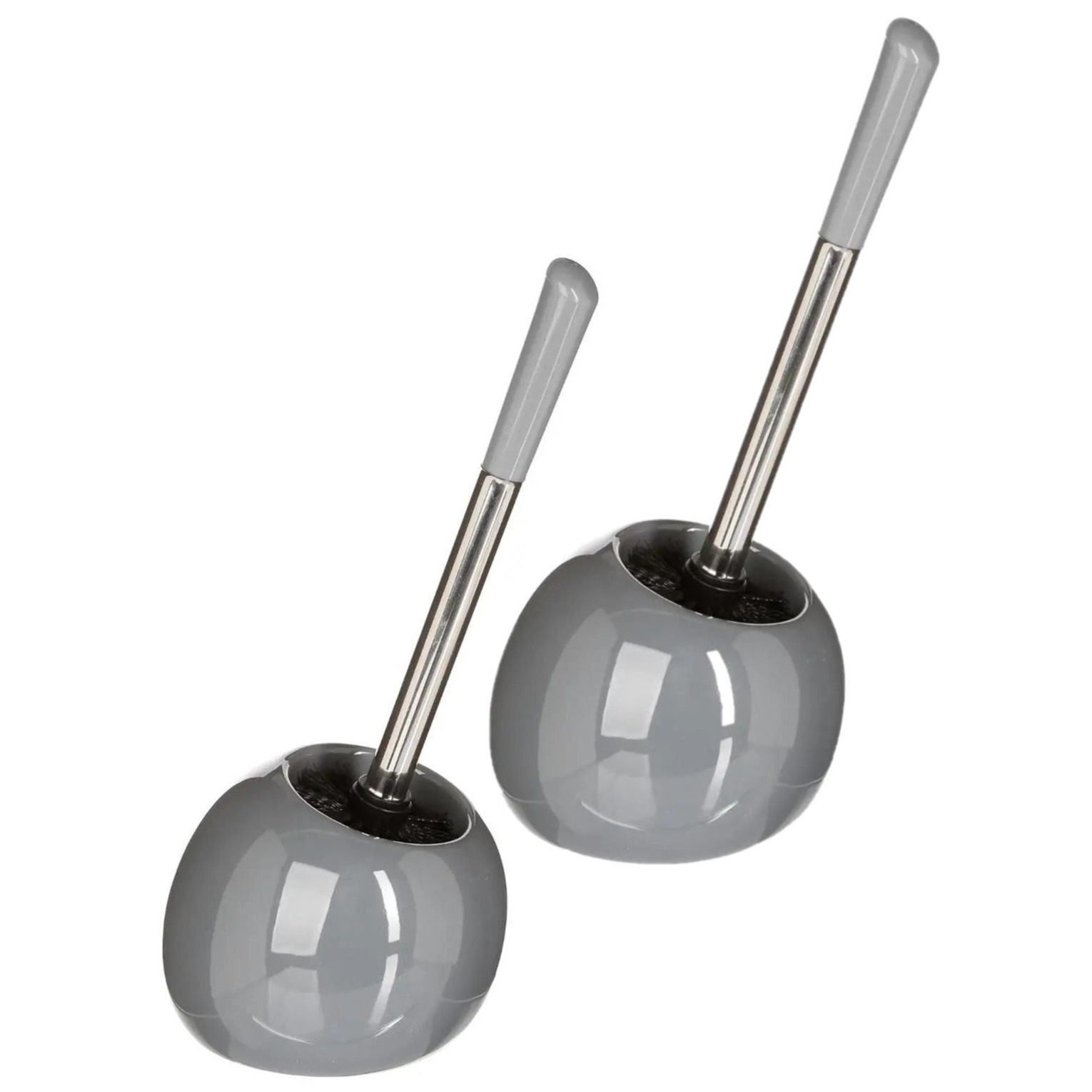 2x stuks WC-/toiletborstels met houder rond grijs glans keramiek 36 cm -